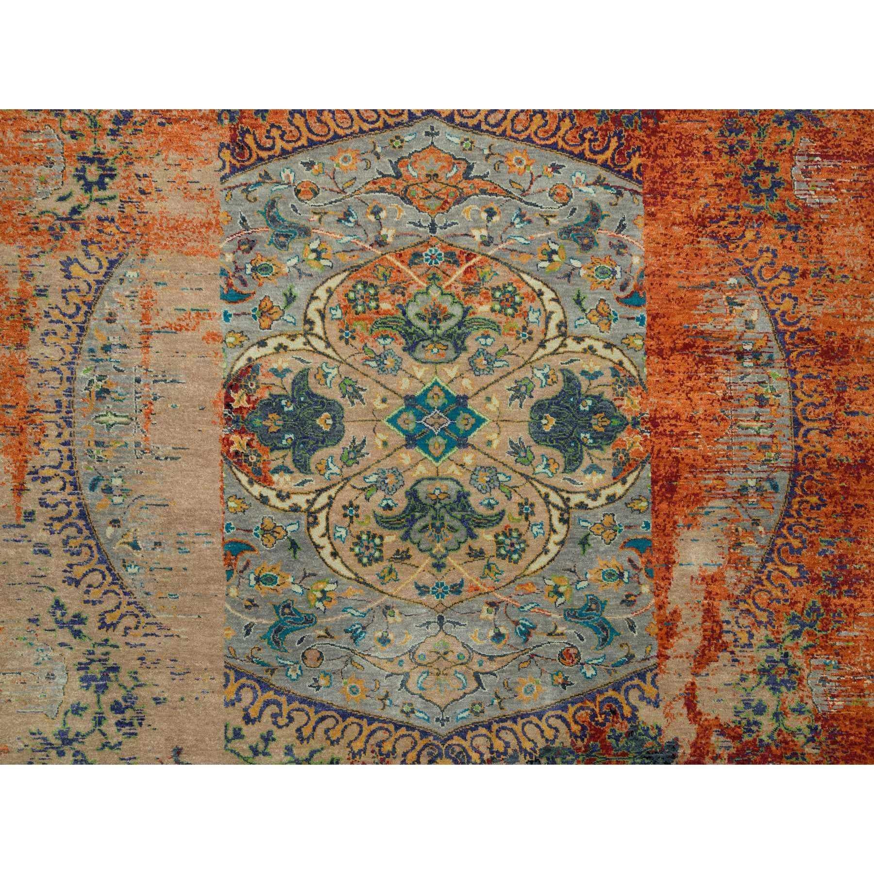 Tapis Ghazni en laine orange, noué à la main, ancien ottoman effilé, 9'2