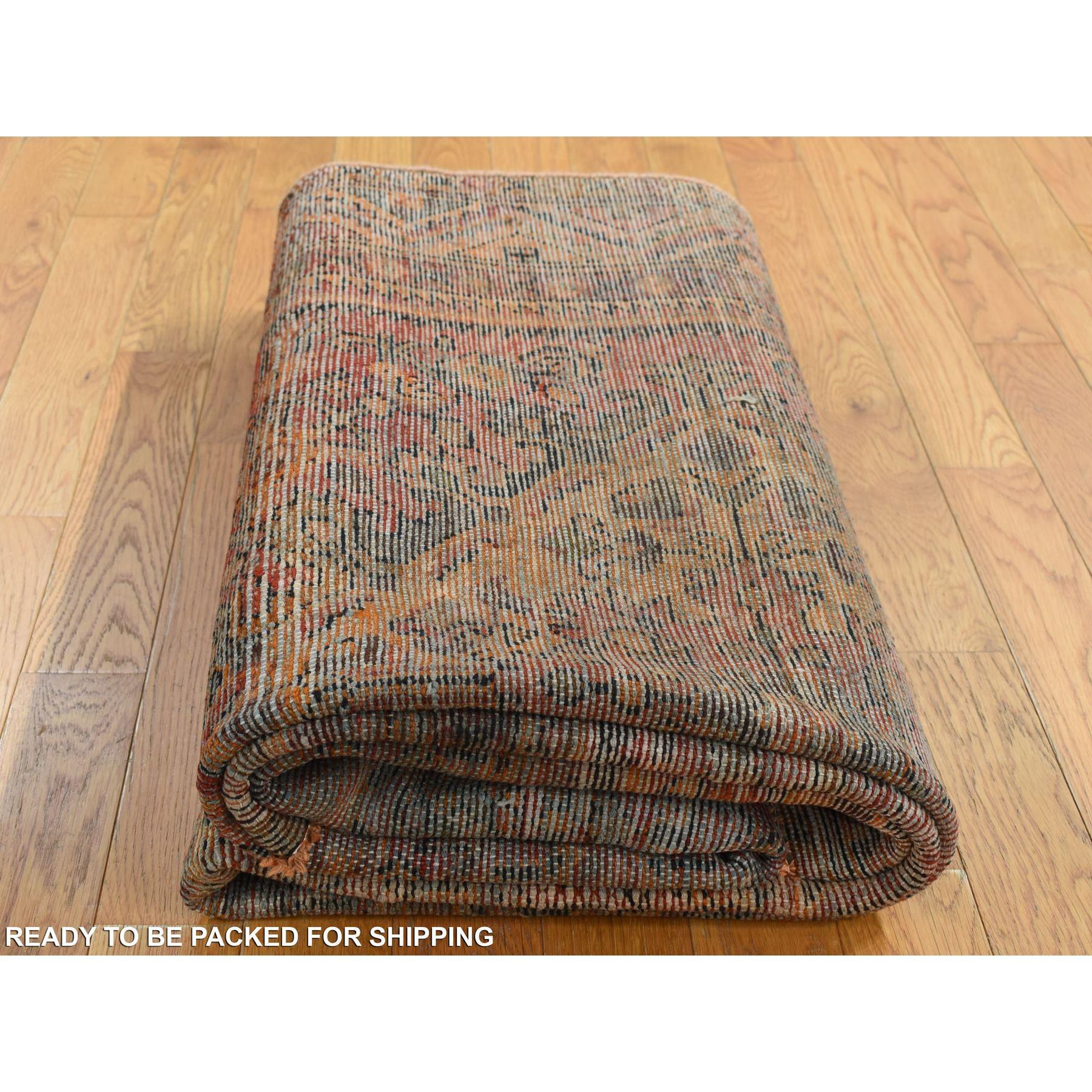 Orange Hand Knotted Worn Vintage Overdyed Persian Hamadan Pure Wool Runner Rug For Sale 3