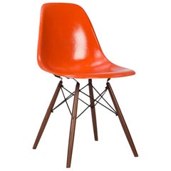 Orange Herman Miller Eames DSW Fiberglass Dining Side Shell Chair