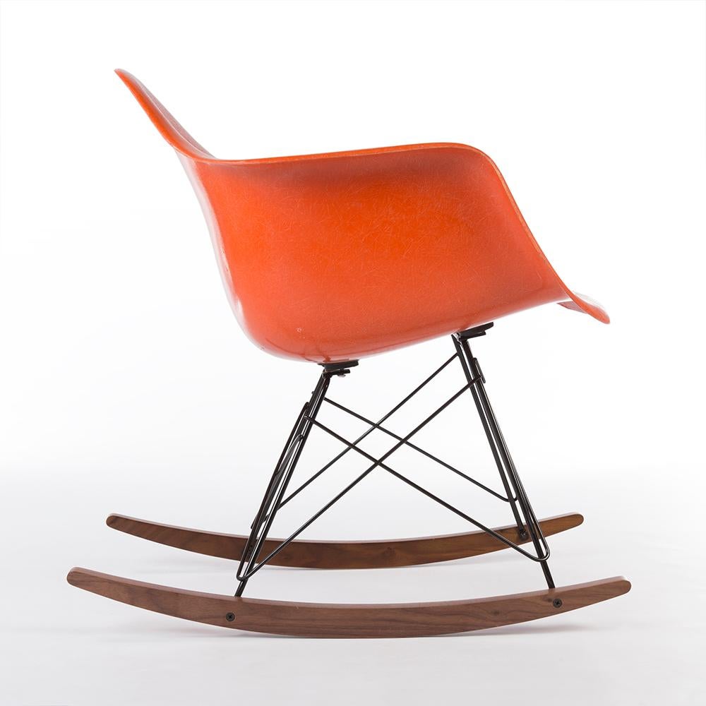 Mid-Century Modern Orange Herman Miller Eames RAR Arm Shell Chair For Sale