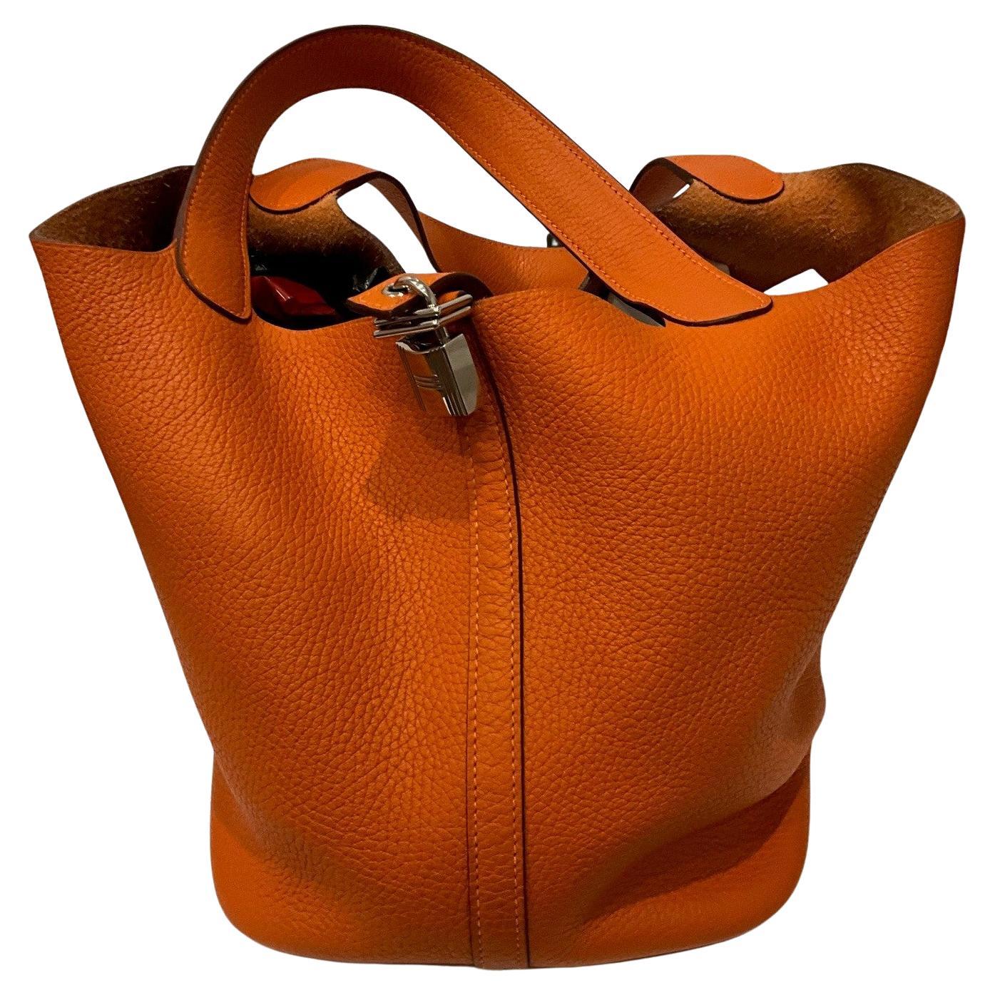 Orange Hermes Picotin Lock PM 18cm with Palladium Hardware For Sale
