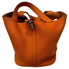 Orange Hermes Picotin Lock PM 18cm with Palladium Hardware