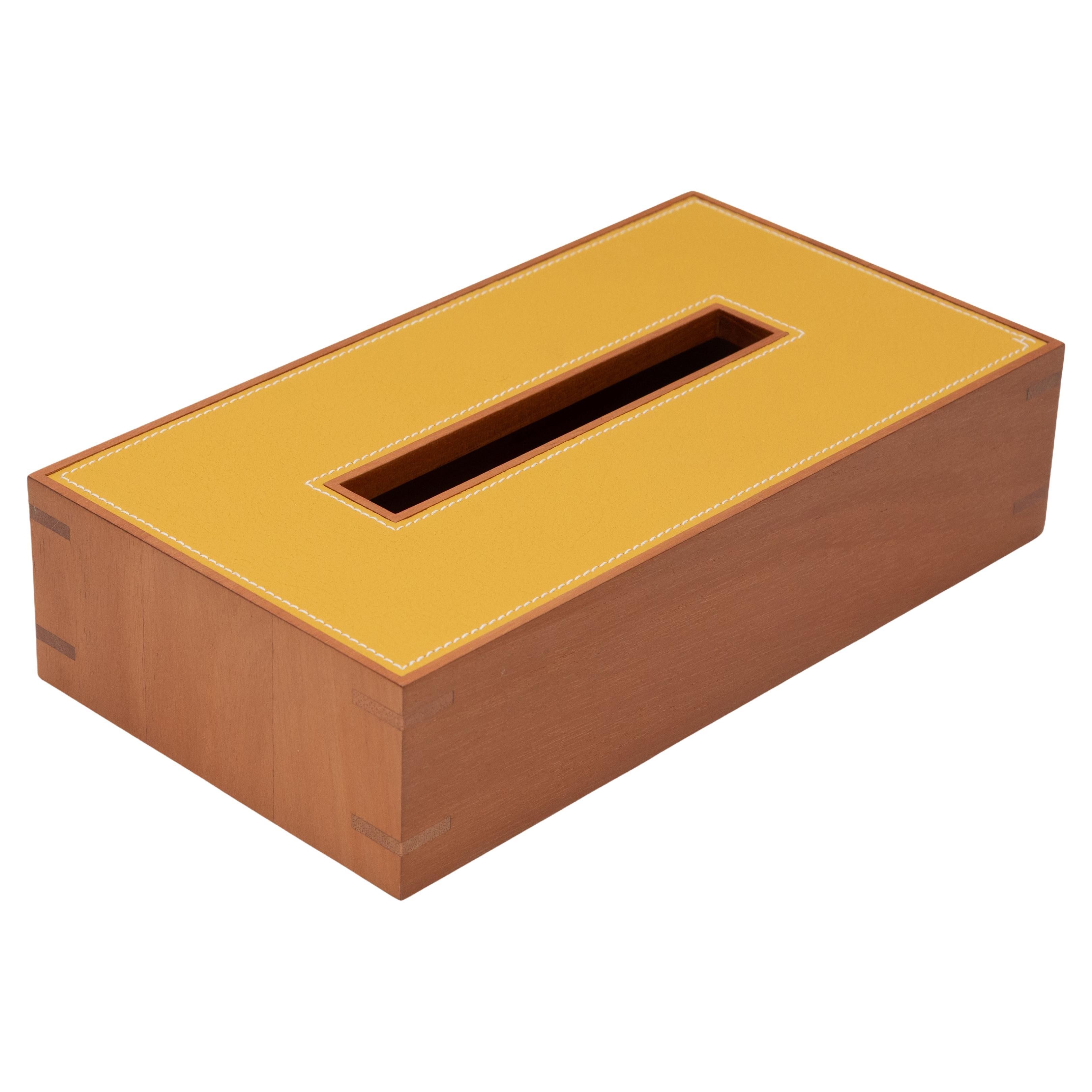 Coperchio per scatola di carta igienica in Wood Wood e pelle di Hermes arancione in vendita