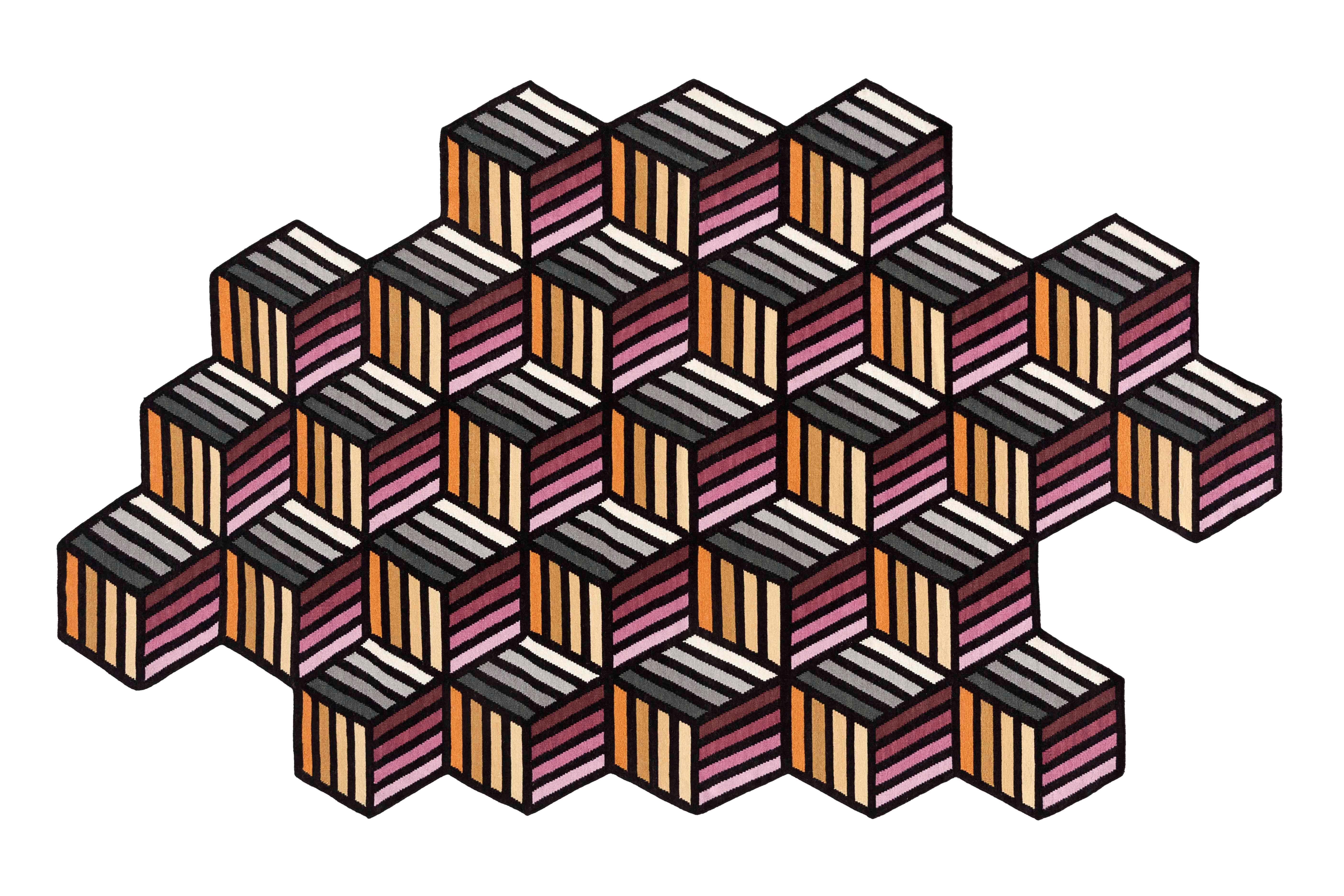 Orangefarbener Hexagon-Parkettteppich von Gandia Blasco (Postmoderne) im Angebot