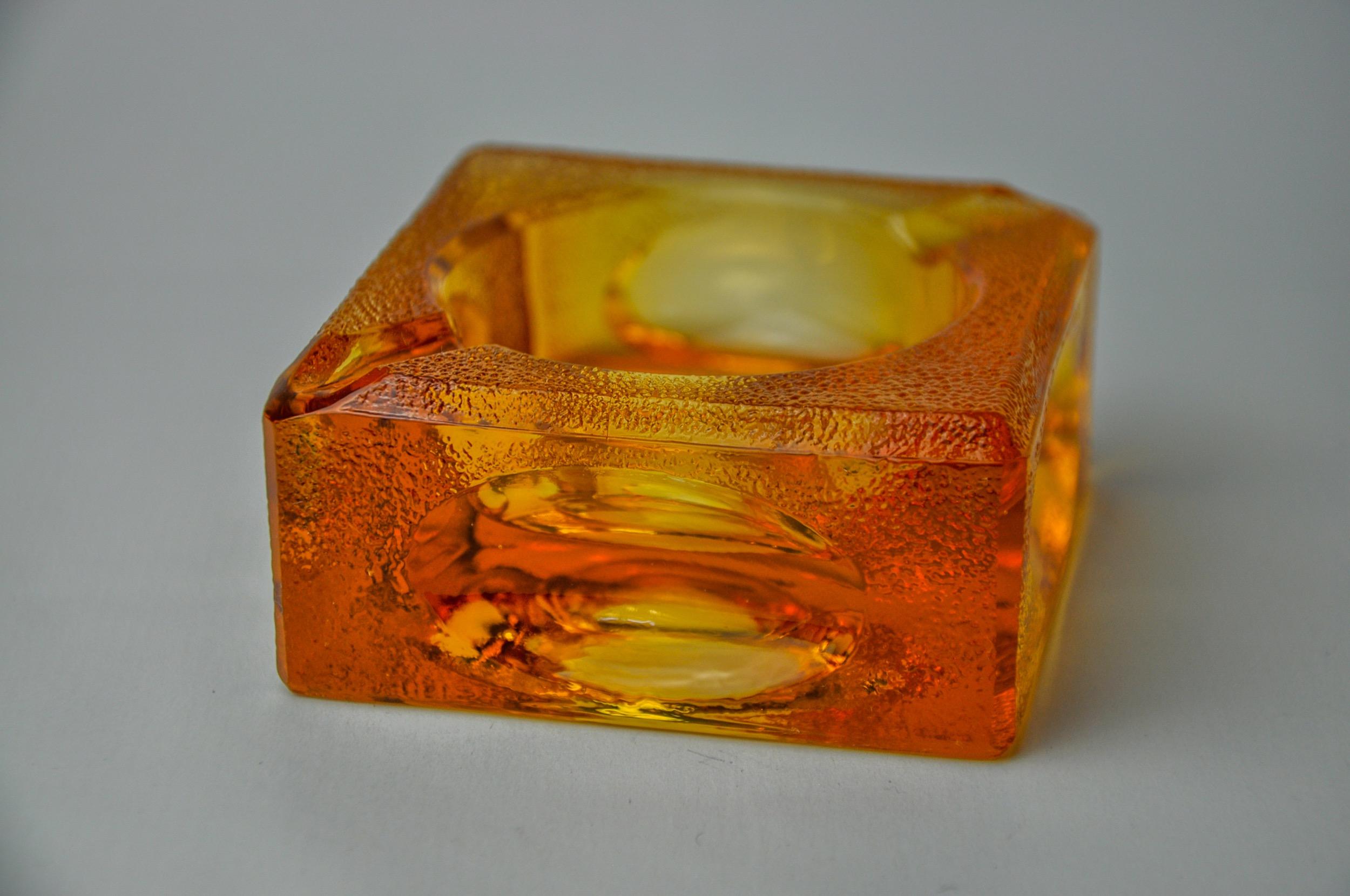 Italian Orange ice cube ashtray by antonio imperatore, murano glass, italy, 1970 For Sale