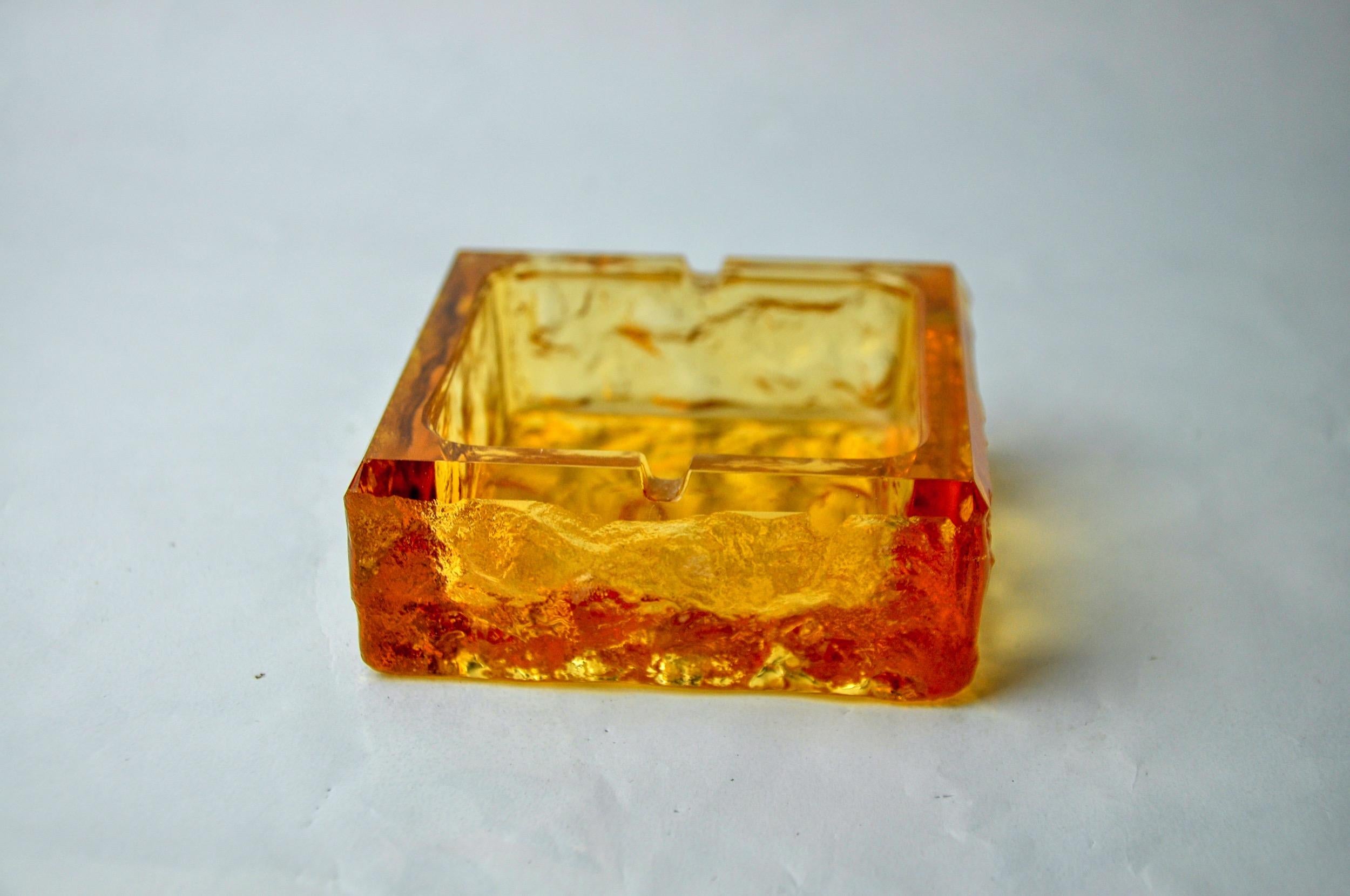 Italian Orange ice cube ashtray by Antonio Imperatore, murano glass, Italy, 1970 For Sale