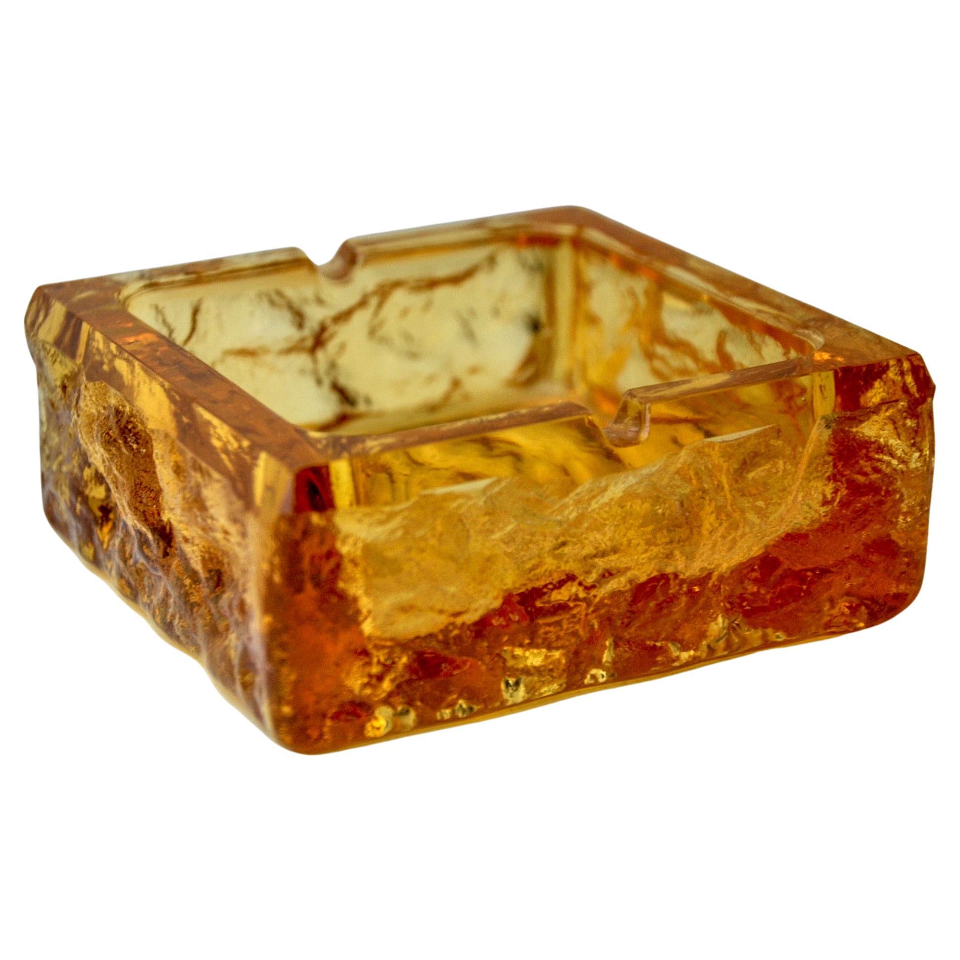 Orange ice cube ashtray by Antonio Imperatore, murano glass, Italy, 1970 For Sale