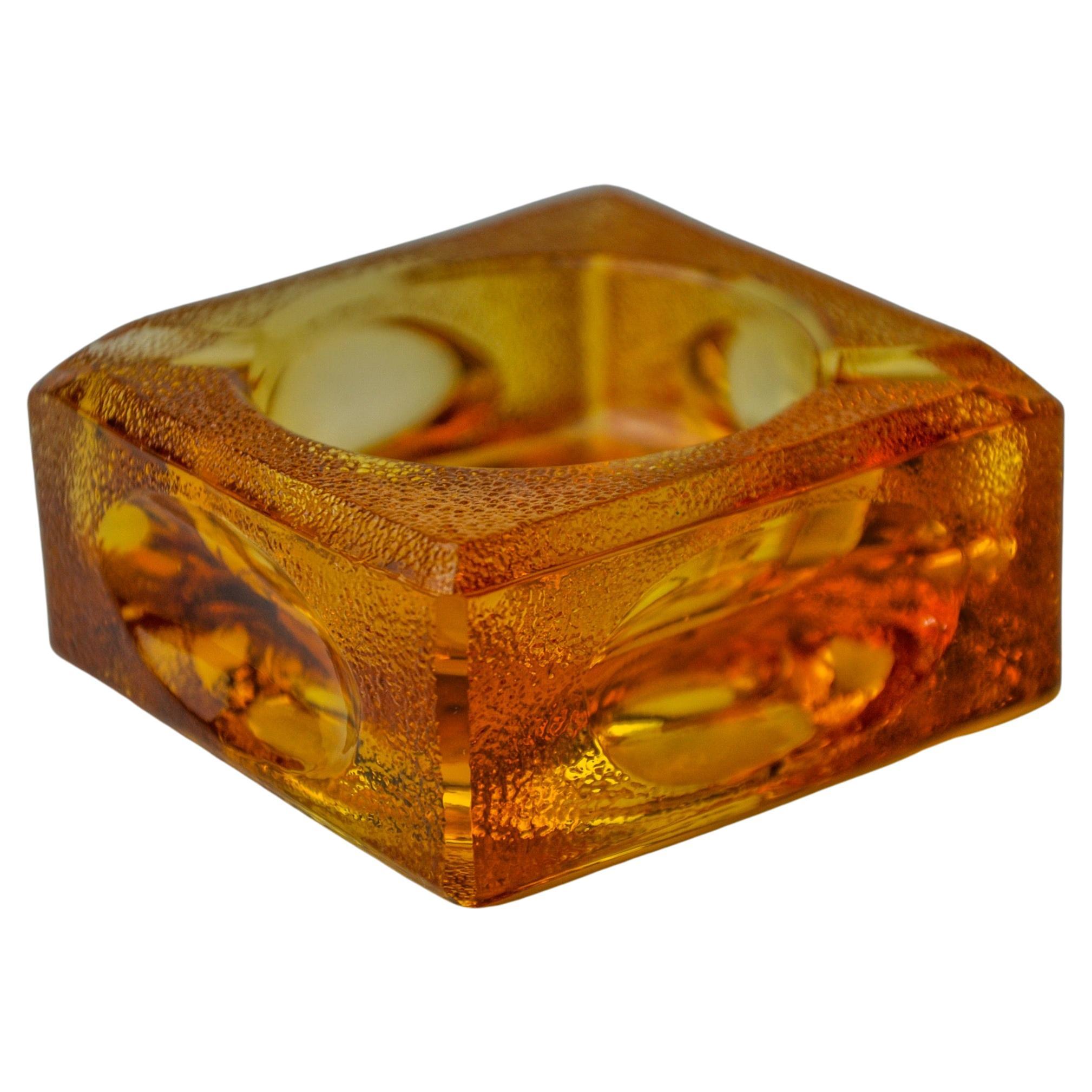 Orange ice cube ashtray by antonio imperatore, murano glass, italy, 1970 For Sale