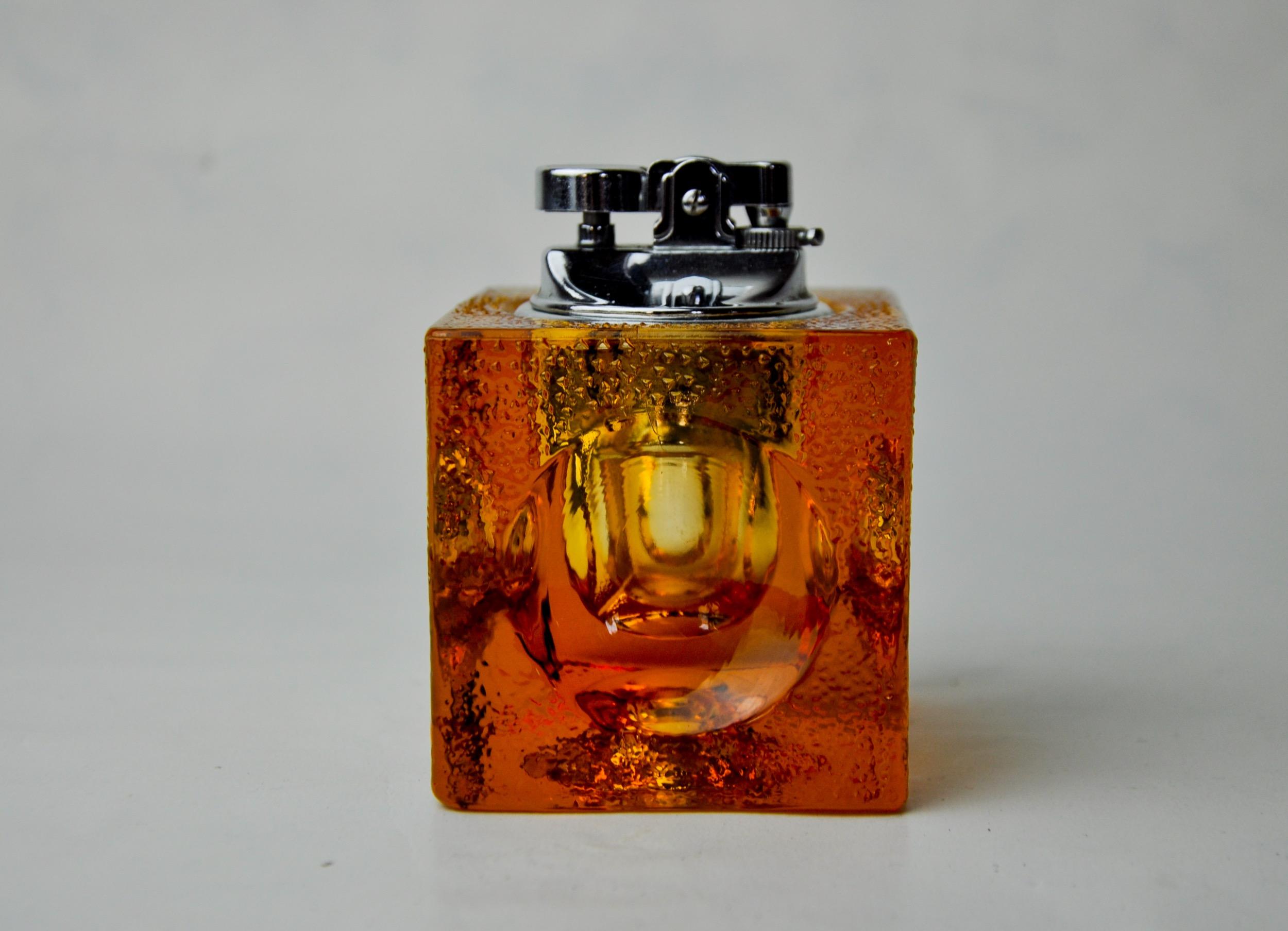 Hollywood Regency Orange ice cube lighter by Antonio Imperatore, murano glass, Italy, 1970