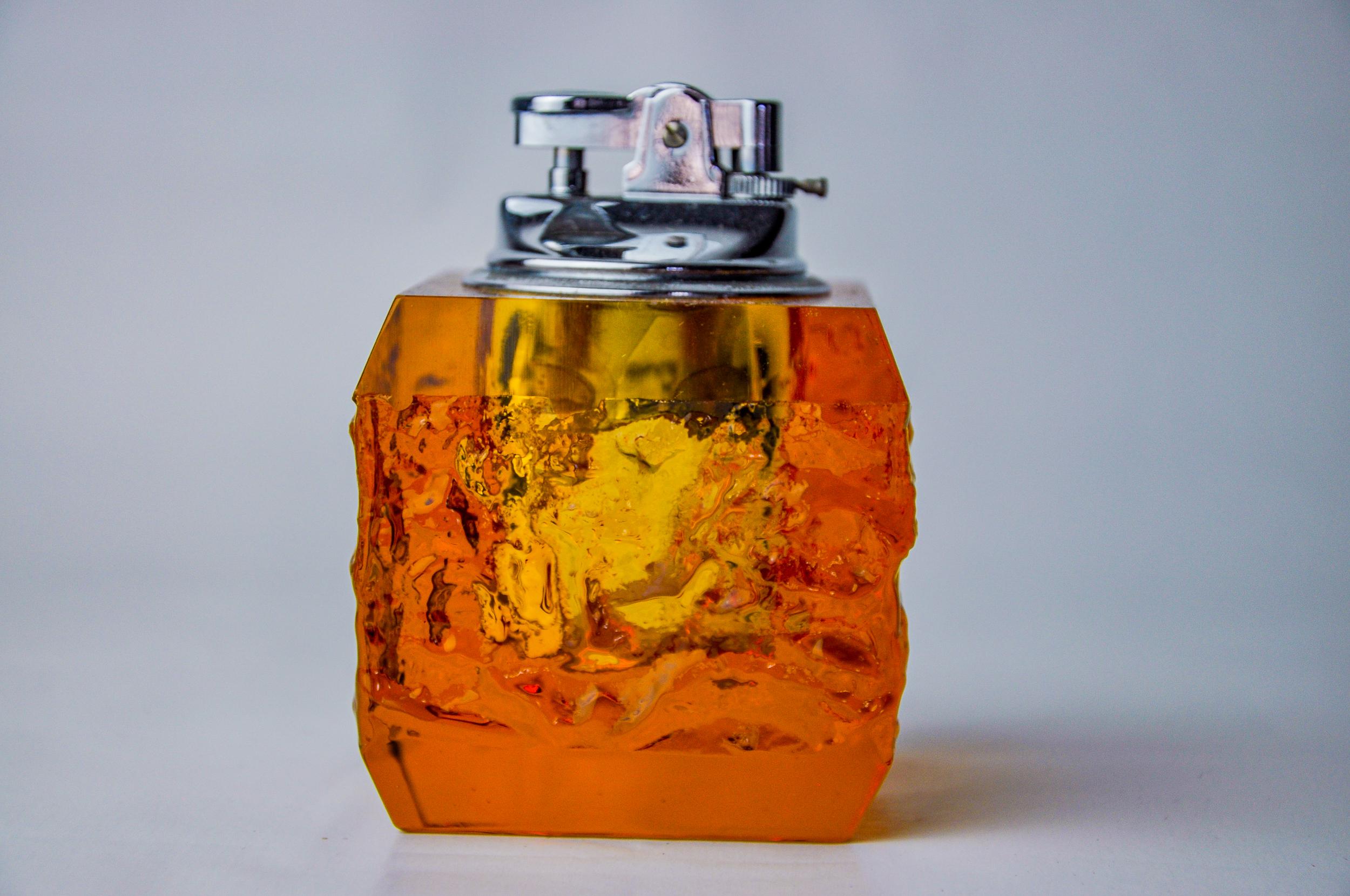 Hollywood Regency Orange ice cube lighter by Antonio Imperatore, murano glass, Italy, 1970 For Sale