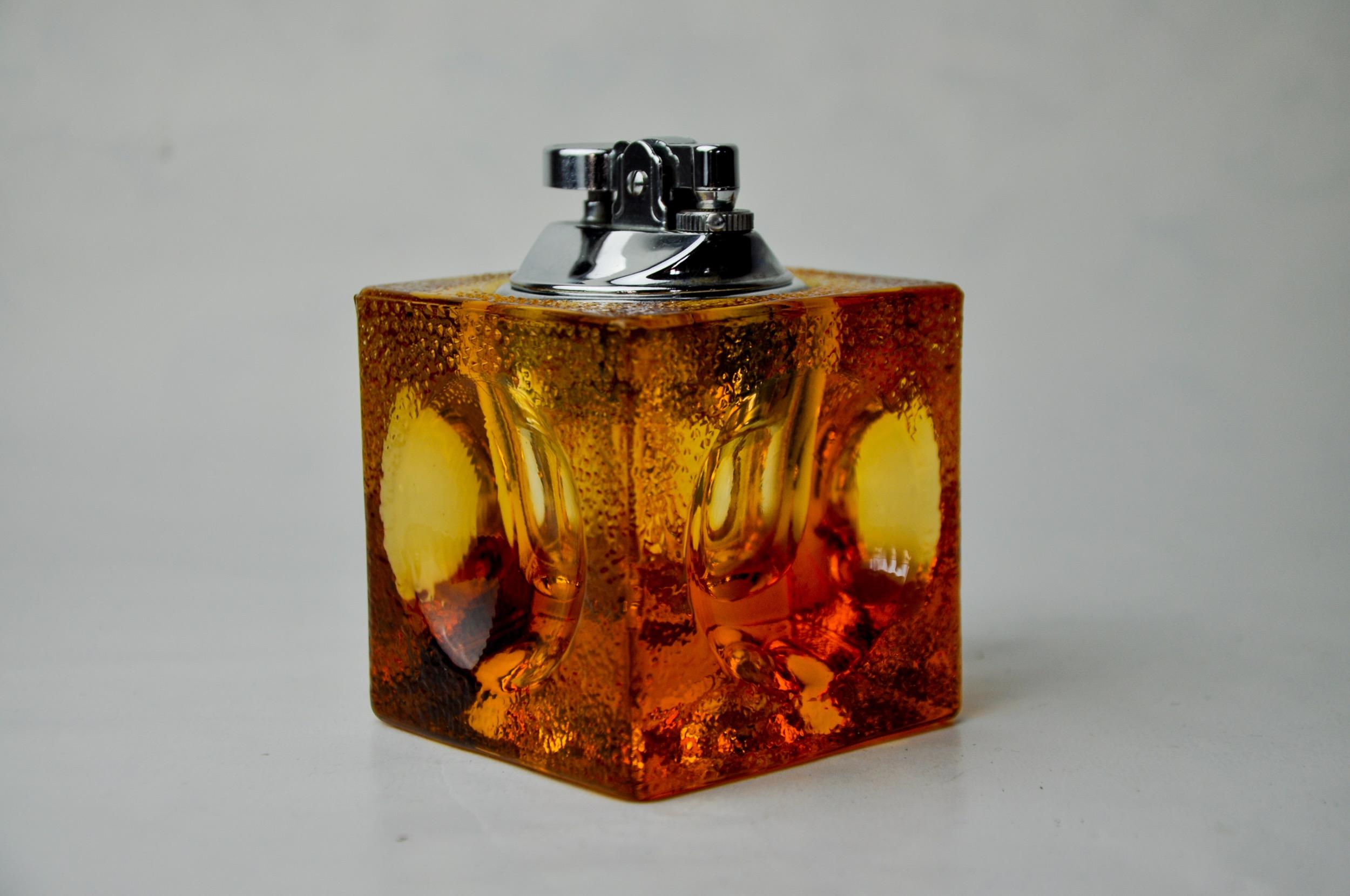 Italian Orange ice cube lighter by Antonio Imperatore, murano glass, Italy, 1970