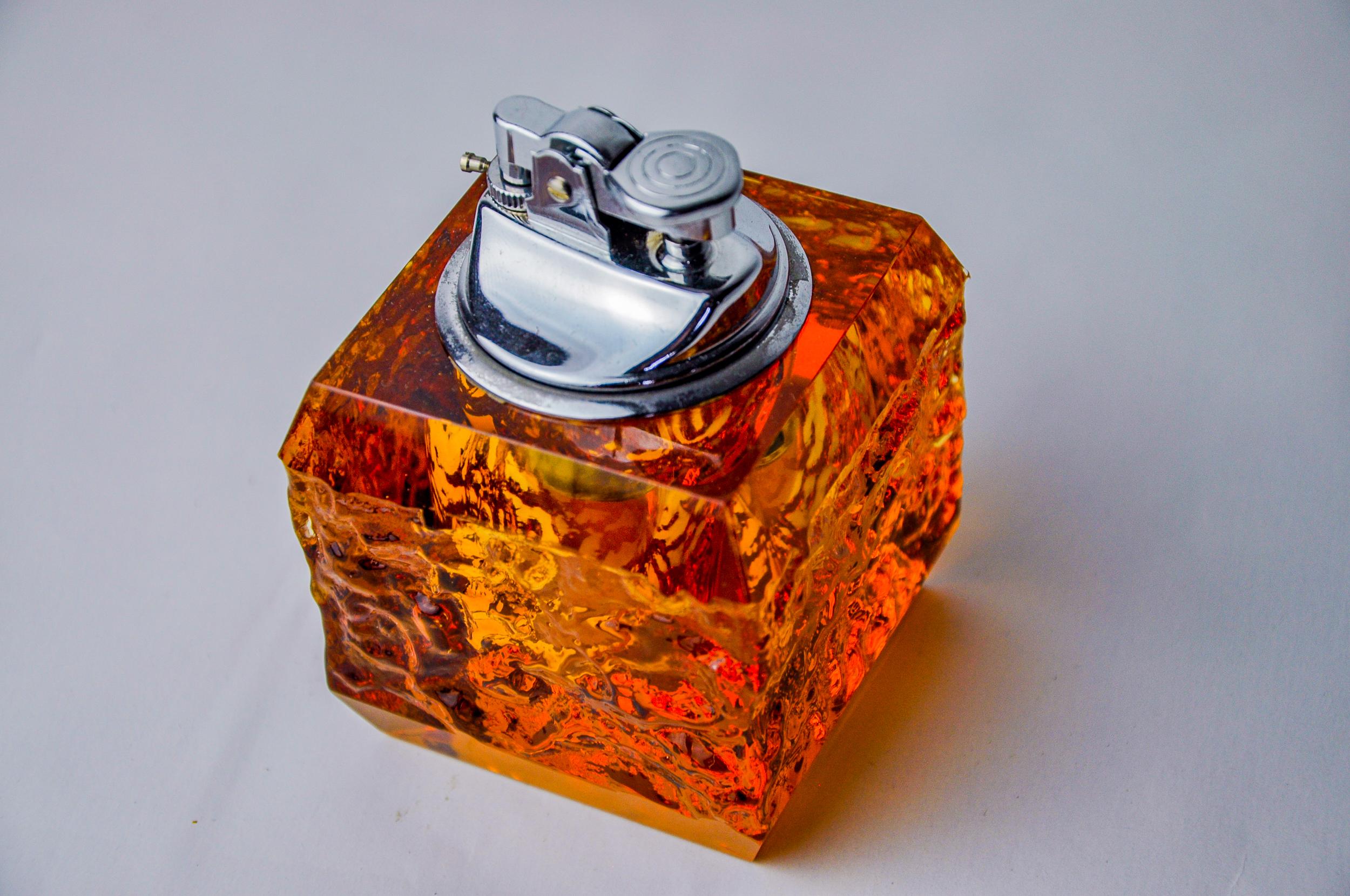 Italian Orange ice cube lighter by Antonio Imperatore, murano glass, Italy, 1970 For Sale