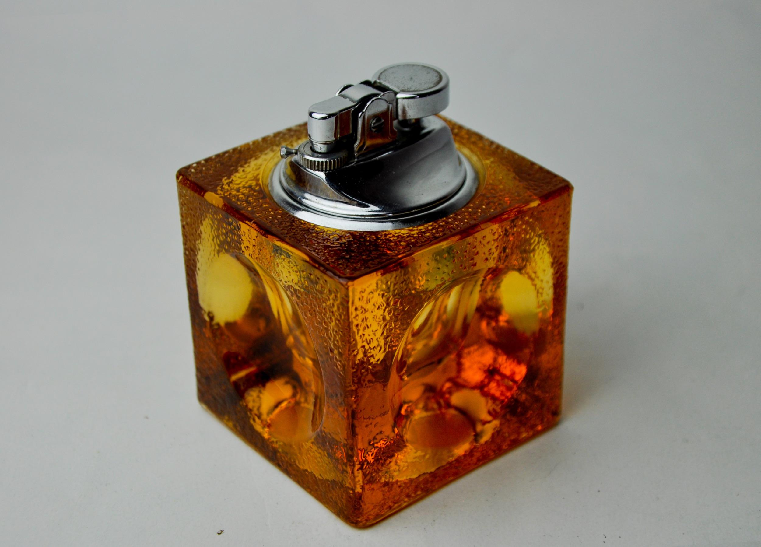 Late 20th Century Orange ice cube lighter by Antonio Imperatore, murano glass, Italy, 1970