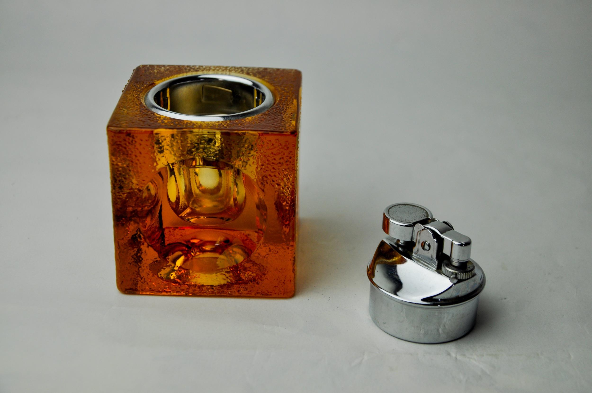 Orange ice cube lighter by Antonio Imperatore, murano glass, Italy, 1970 1