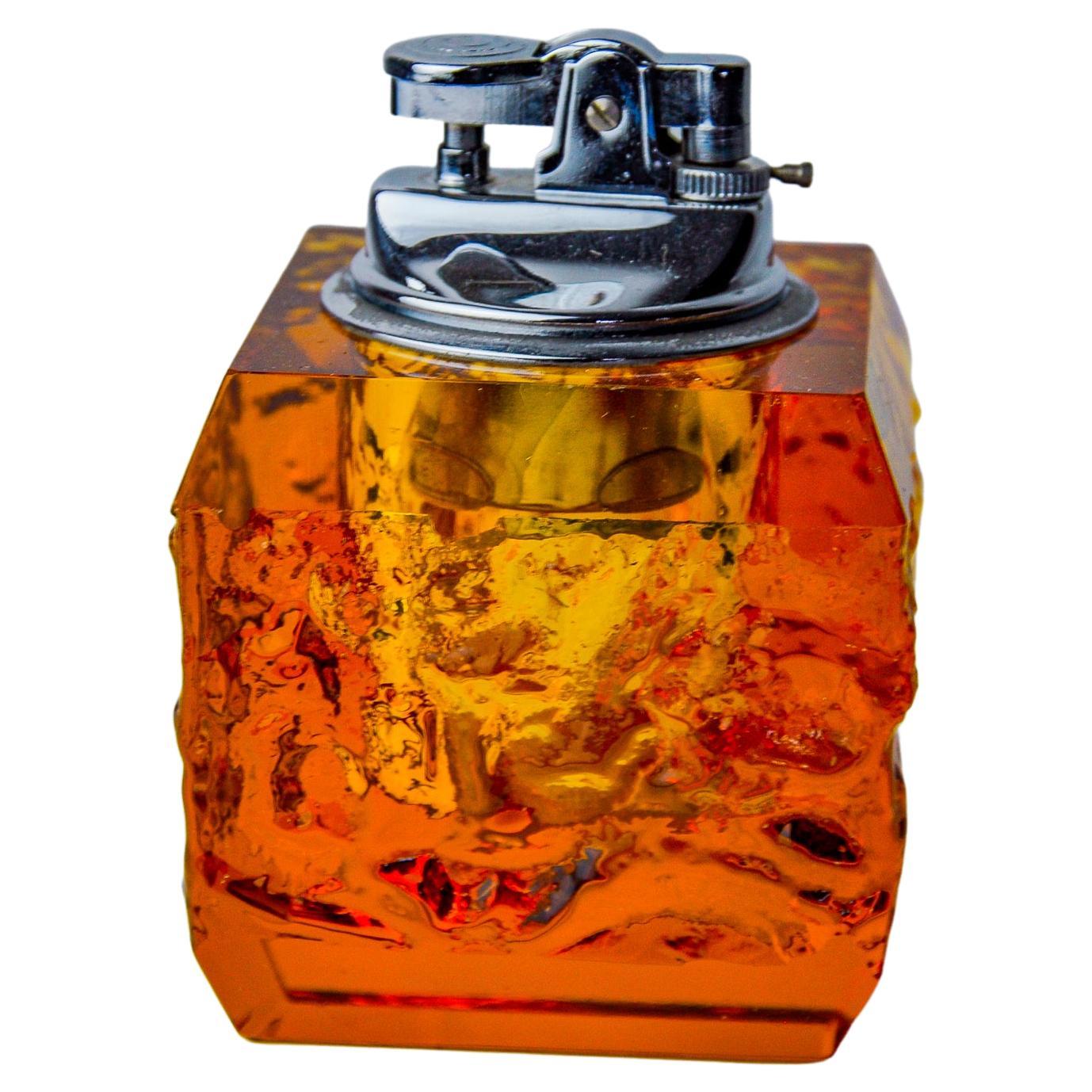 Orange ice cube lighter by Antonio Imperatore, murano glass, Italy, 1970 For Sale