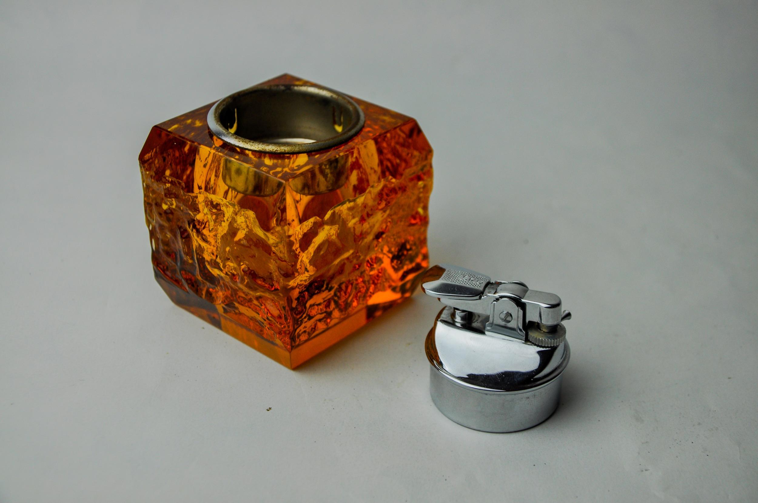 Hollywood Regency Orange ice lighter by Antonio Imperatore, murano glass, Italy, 1970 For Sale