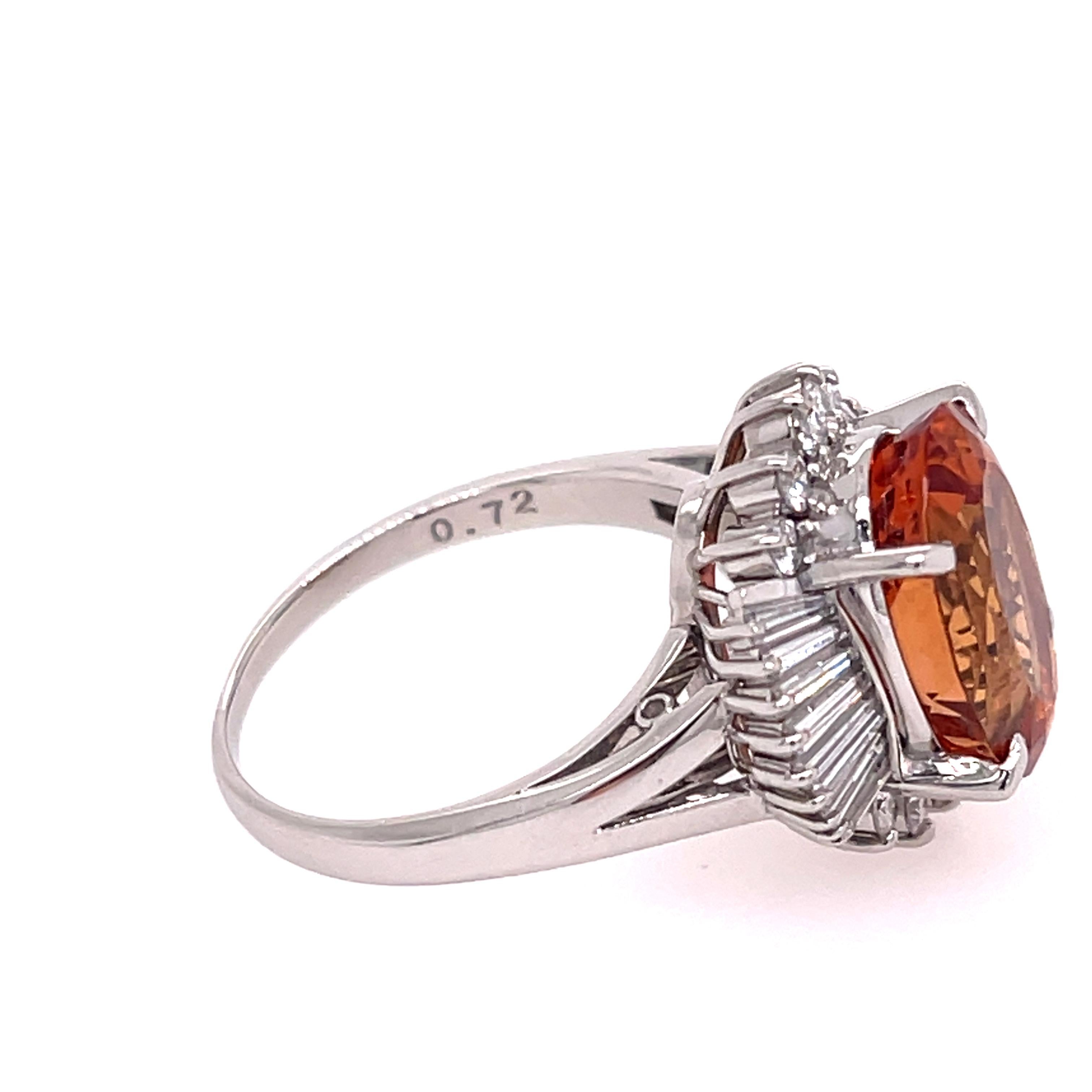 Orange Imperial Topaz & Diamond Platinum Ring In New Condition For Sale In Dallas, TX