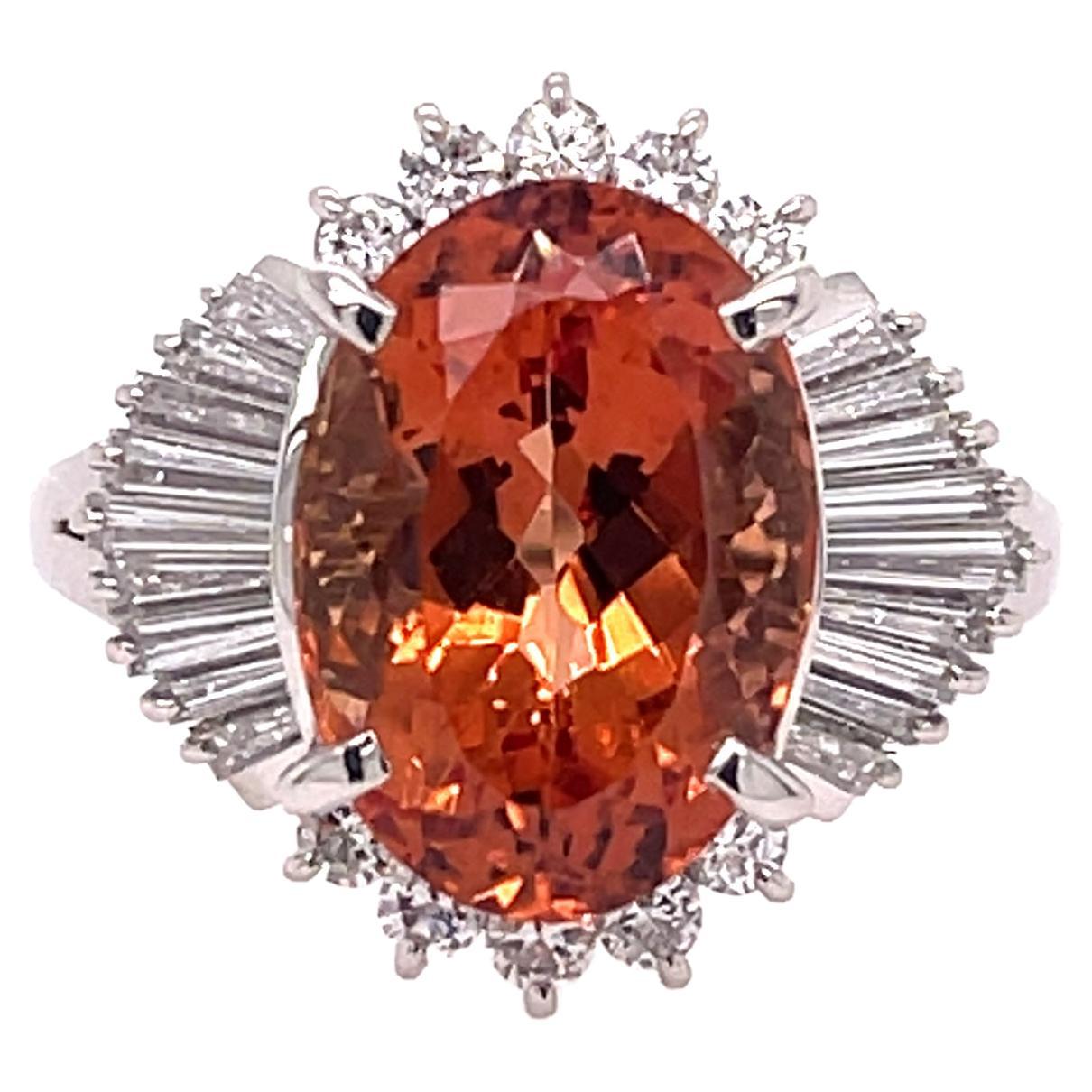 Orange Imperial Topaz & Diamond Platinum Ring