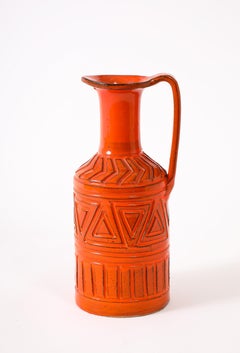 Pichet Bitossi orange incisé, Italie, années 1960