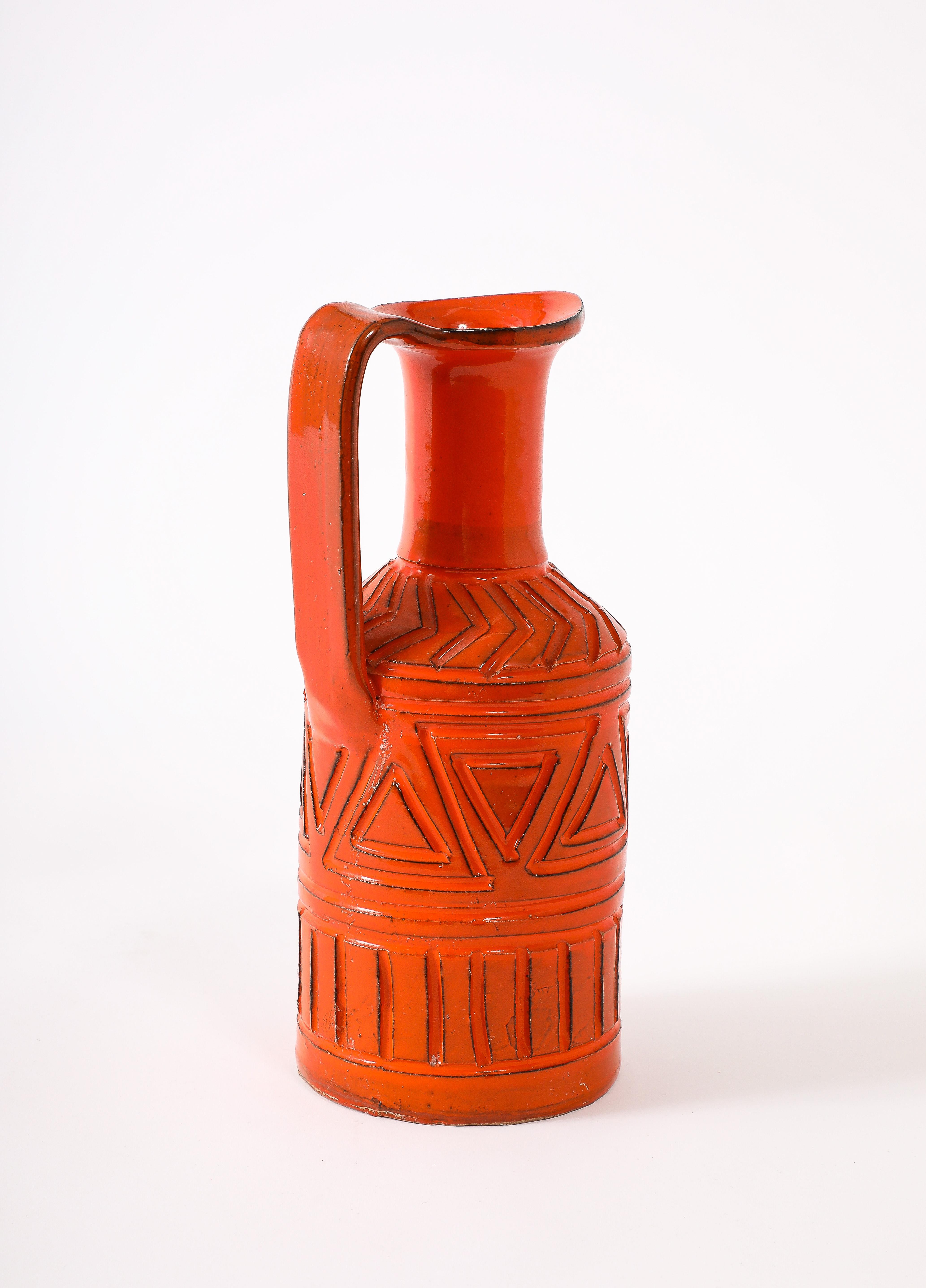 Smalto Brocca Bitossi in ceramica incisa arancione, Italia, anni '60 in vendita