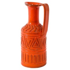 Orange Incised Ceramic Bitossi Pitcher, Italy 1960's