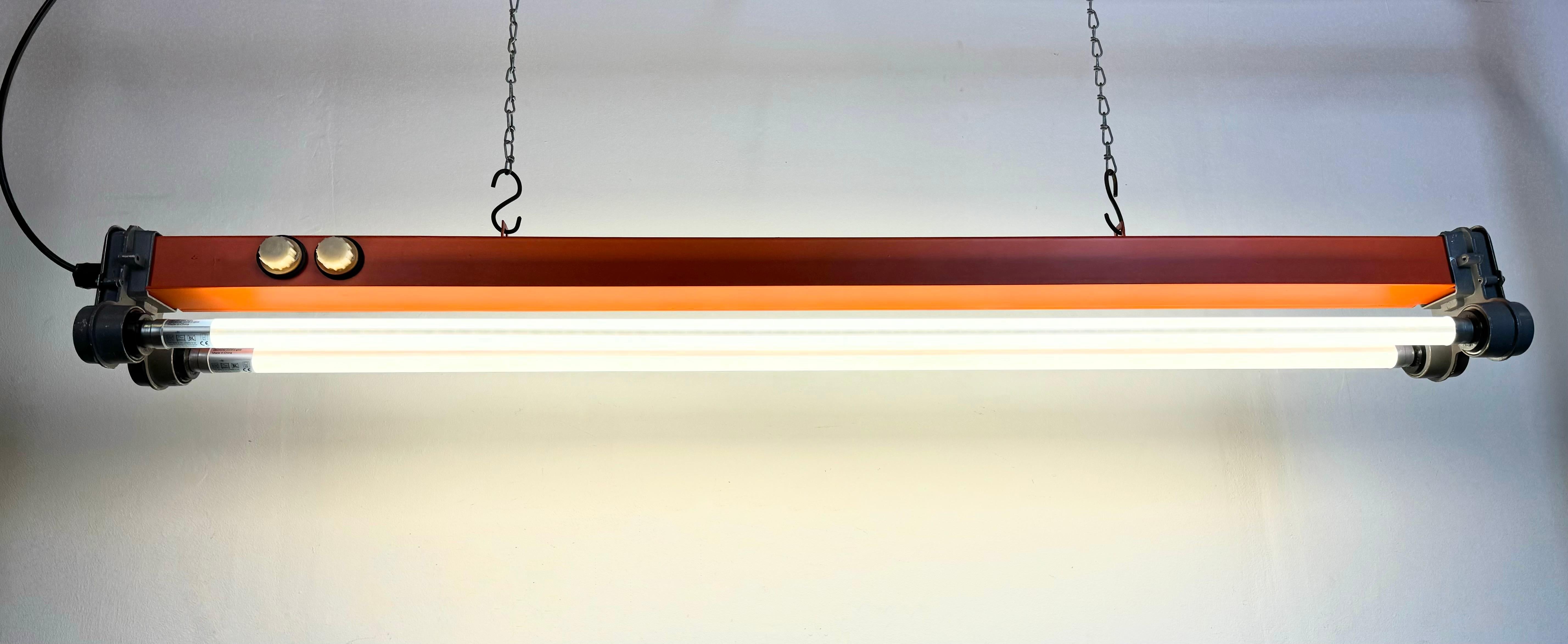 Orange Industrial Hanging Tube Light, 1970s For Sale 7