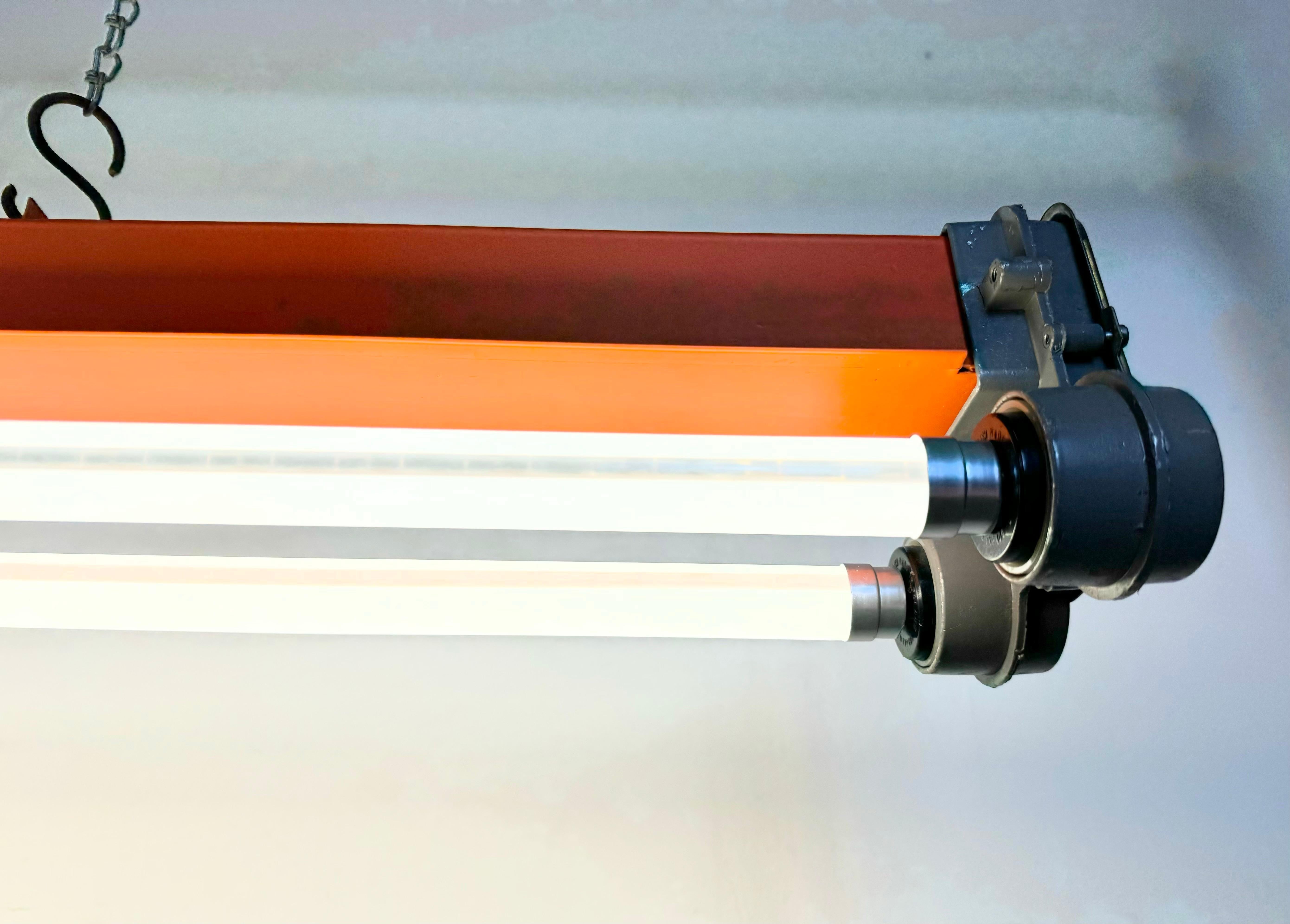 Orange Industrial Hanging Tube Light, 1970s For Sale 9