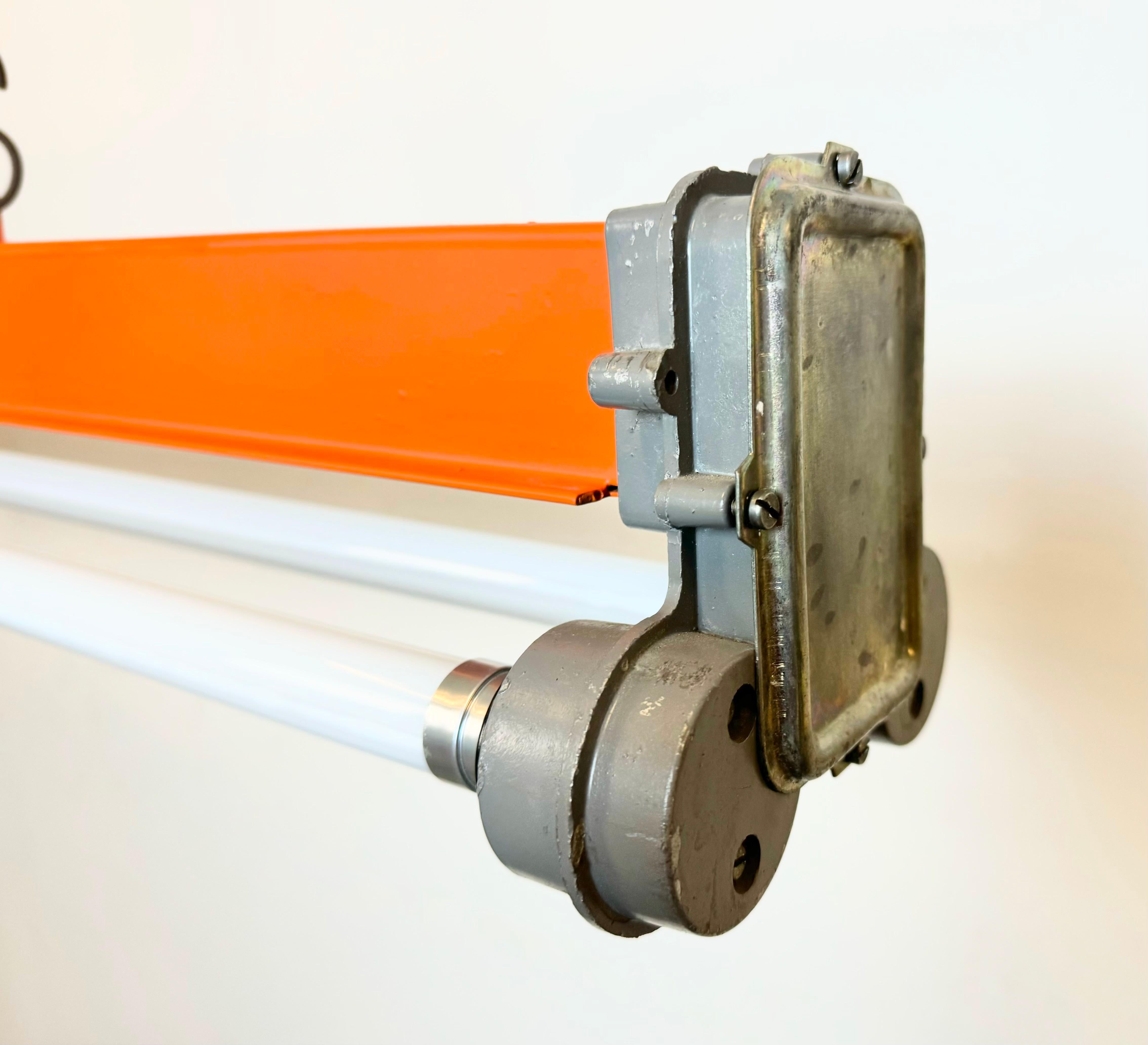 Orange Industrial Hanging Tube Light, 1970s In Good Condition For Sale In Kojetice, CZ