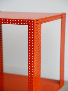Orange Industrial Metal Side Table on Wheels
