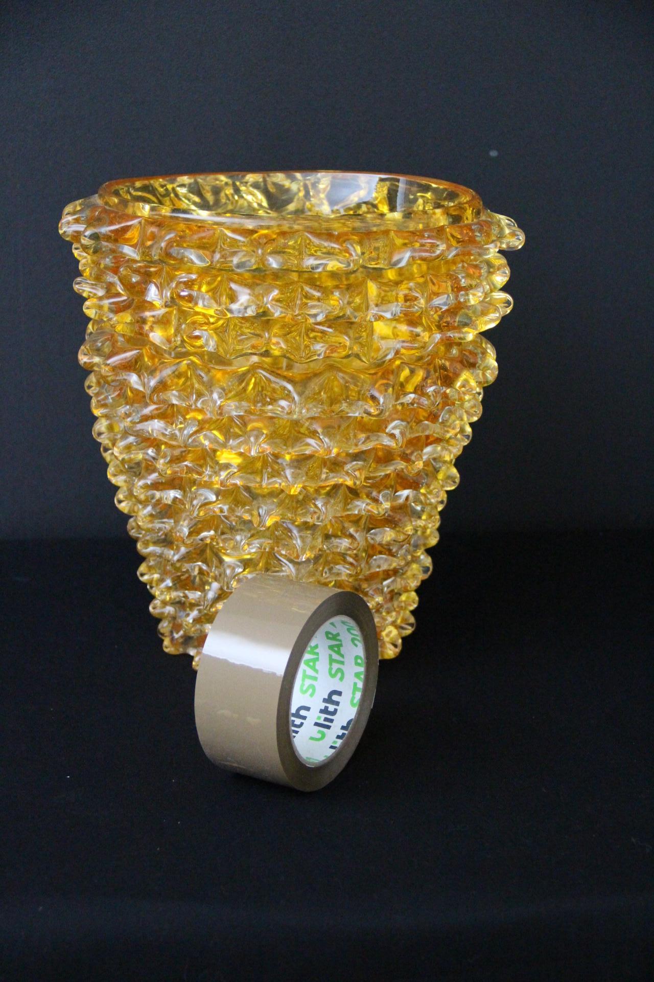 Jarrón de Cristal de Murano Iridiscente Naranja con Decoración de Espigas Rostrato en Estilo Barovier en venta 6