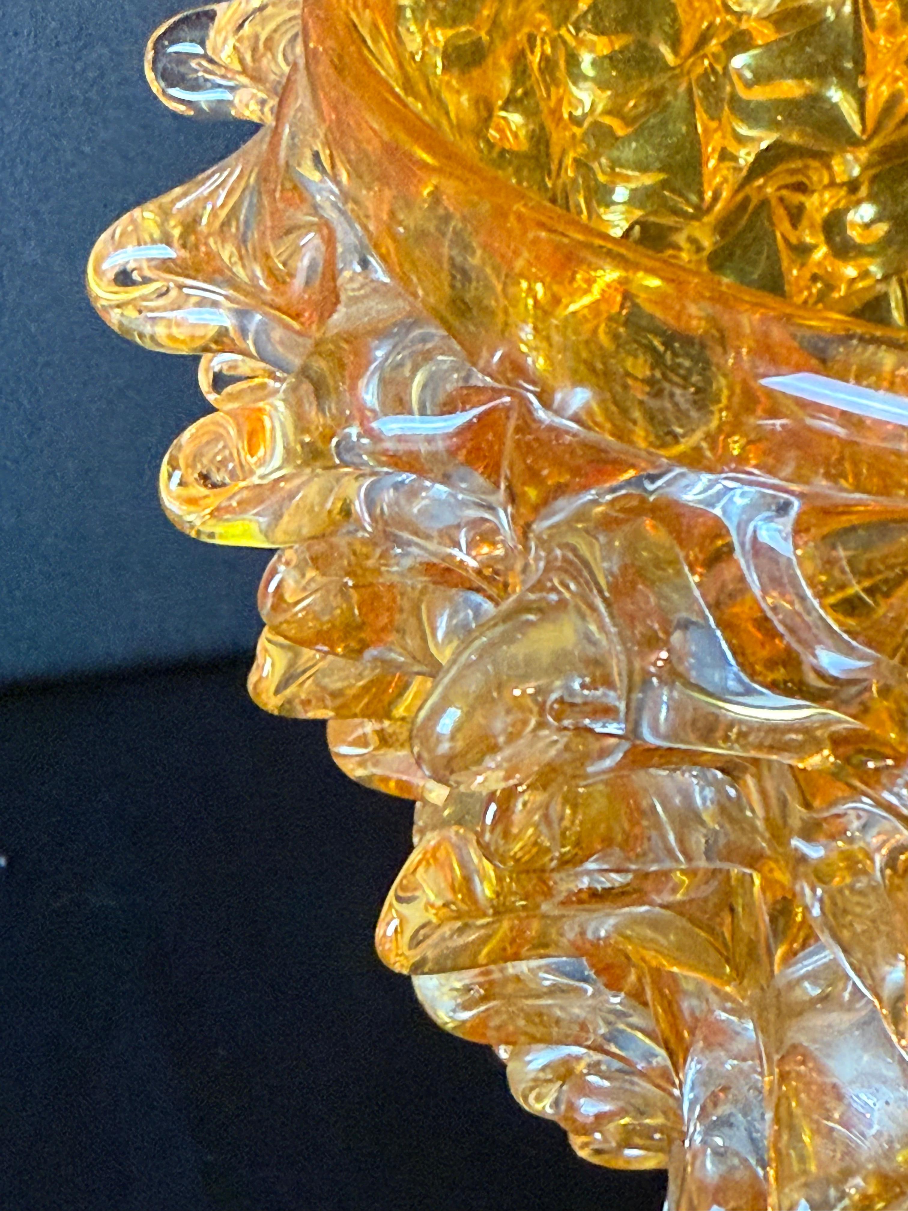 Jarrón de Cristal de Murano Iridiscente Naranja con Decoración de Espigas Rostrato en Estilo Barovier en venta 8