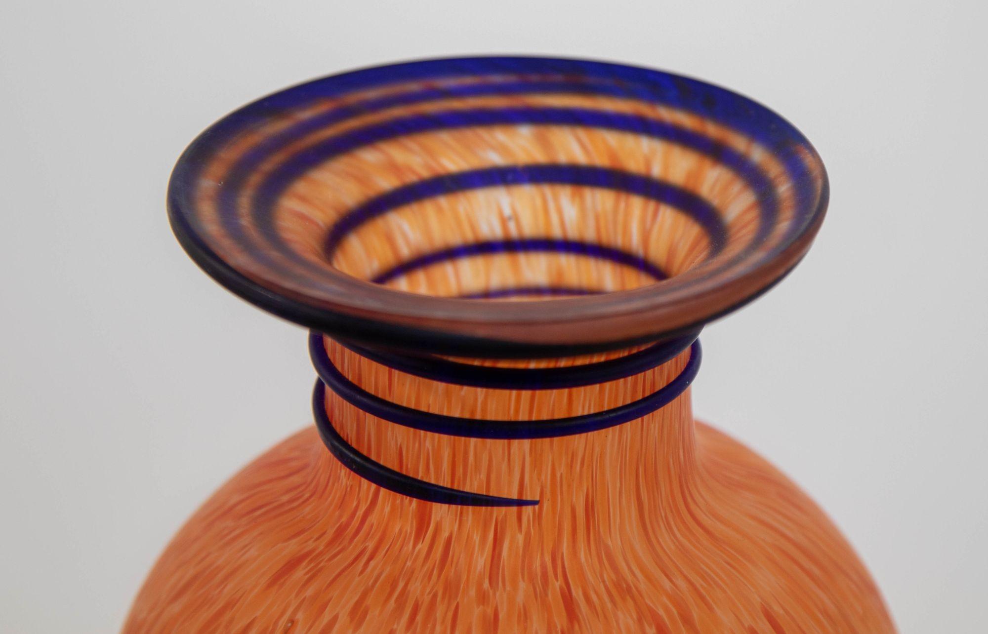 Orange Italian Blown Art Glass Murano Vase Frosted Glass For Sale 7