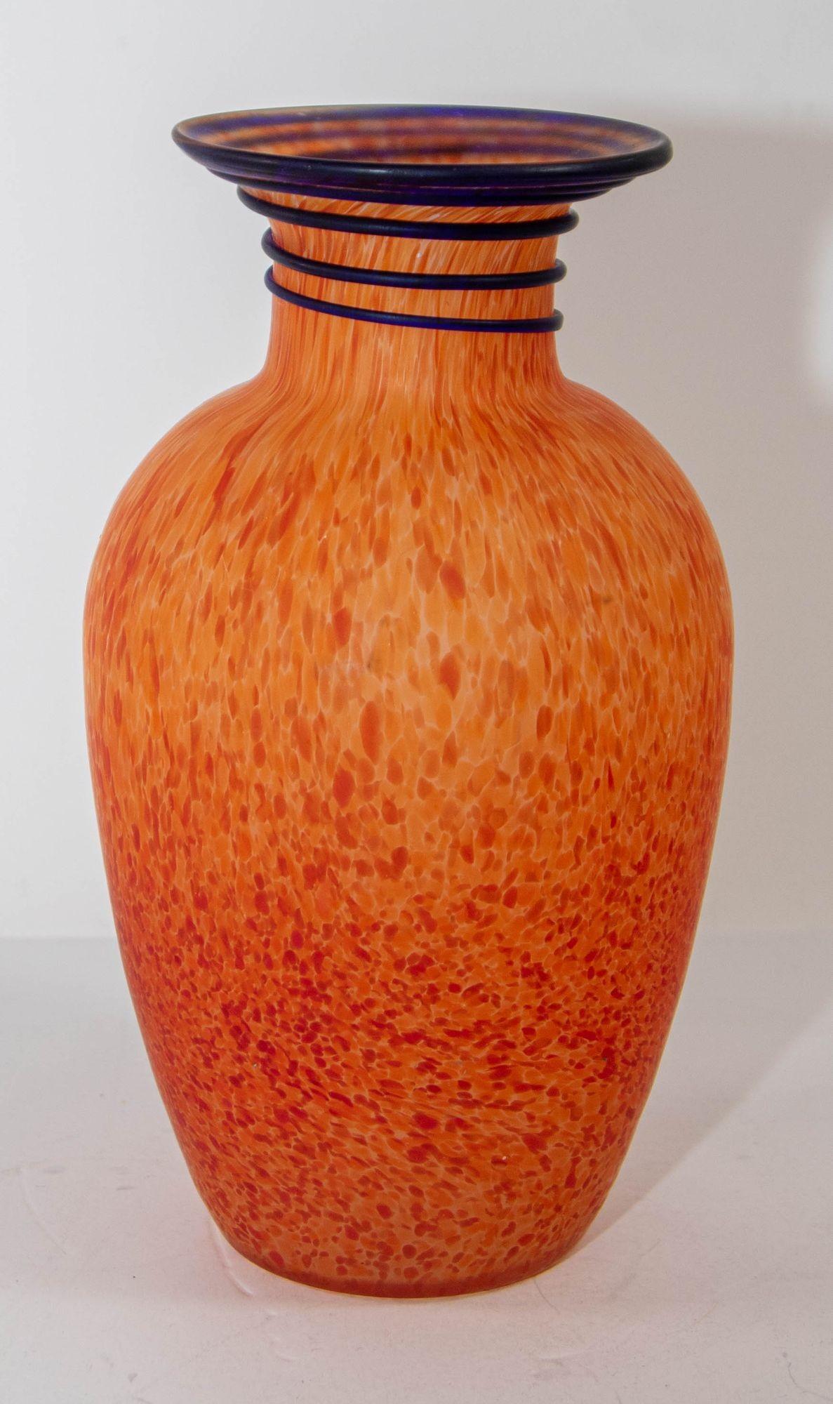 Orange Italian Blown Art Glass Murano Vase Frosted Glass For Sale 8