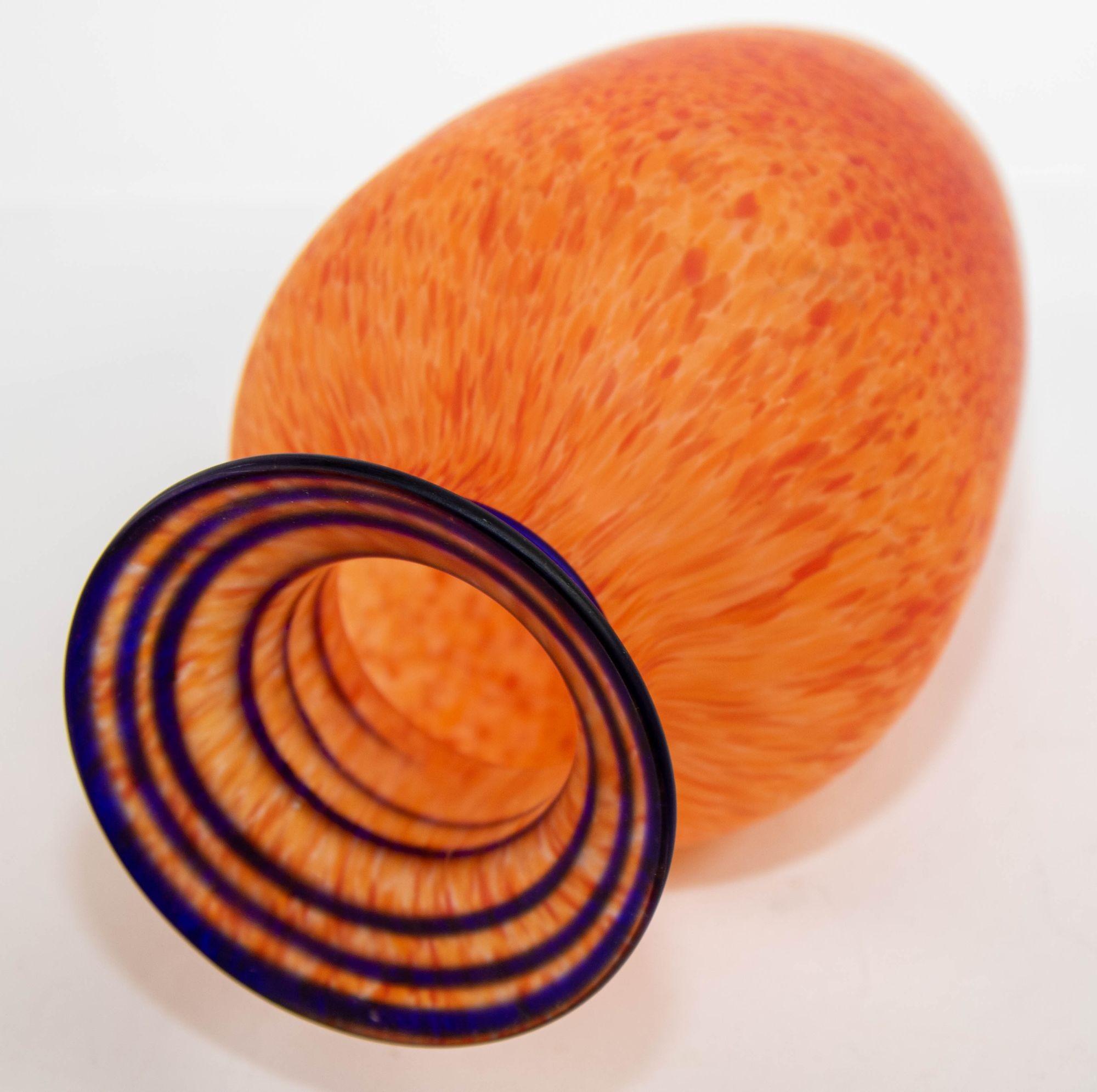 Orange Italian Blown Art Glass Murano Vase Frosted Glass In Good Condition For Sale In North Hollywood, CA