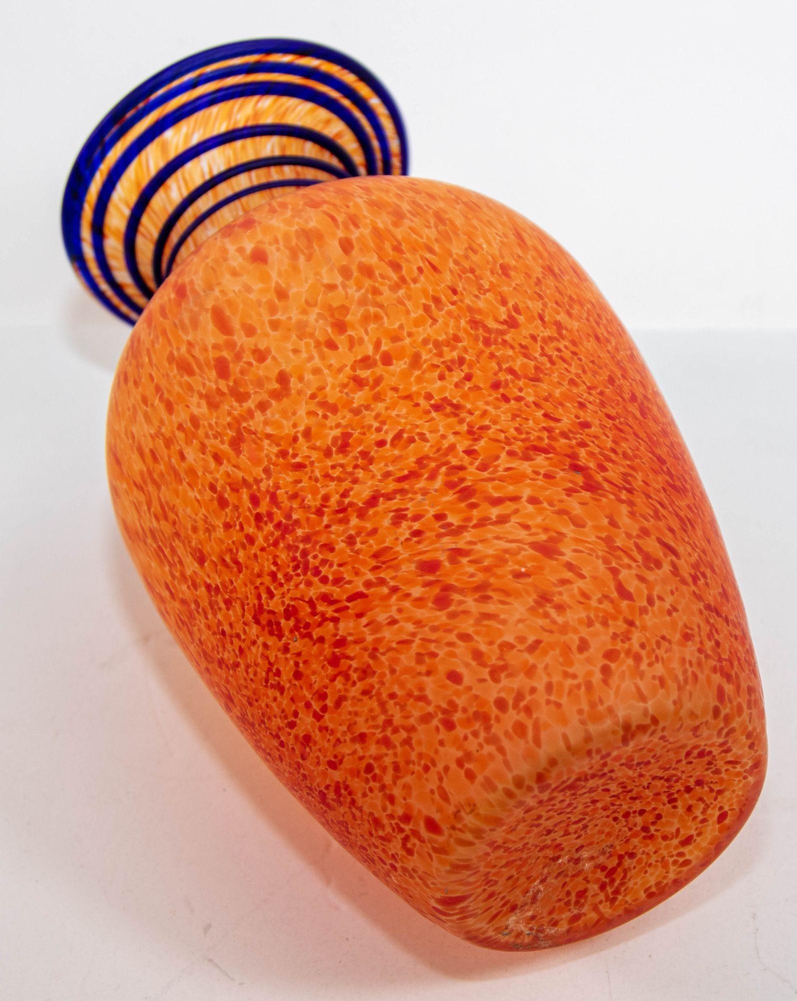 Orange Italian Blown Art Glass Murano Vase Frosted Glass For Sale 2