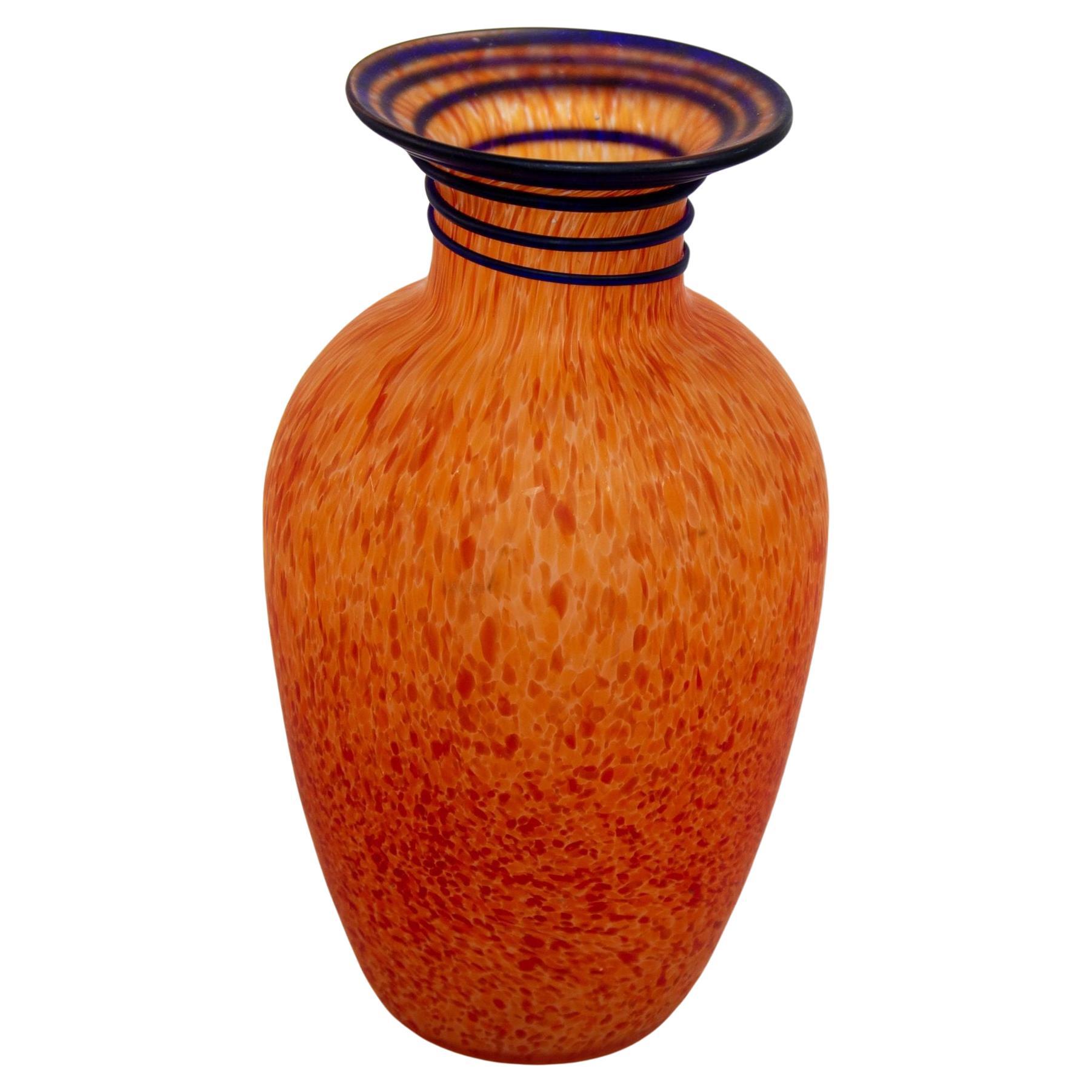 Orange Italian Blown Art Glass Murano Vase Frosted Glass For Sale