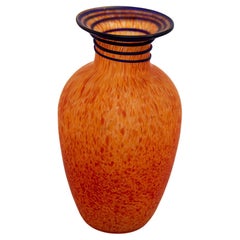 Orange Italian Blown Art Glass Murano Vase Frosted Glass