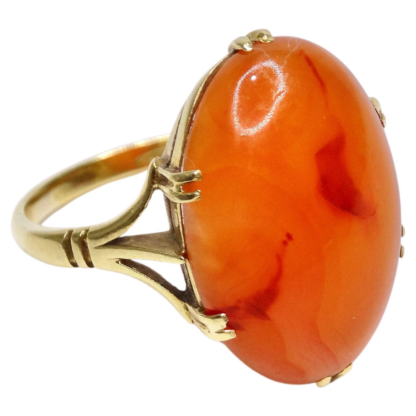 Orange Jade 14k Gold Vintage Ring For Sale