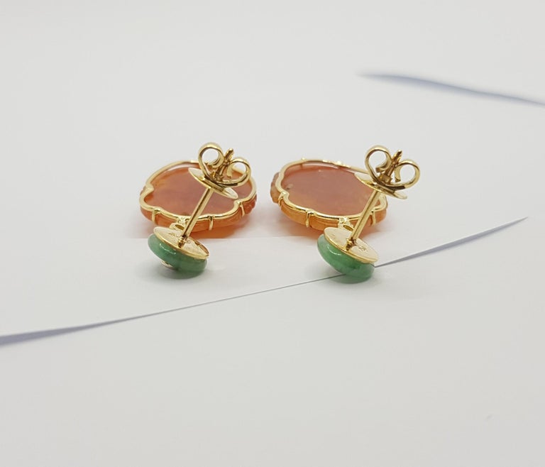 Orange Jade, Green Jade and Diamond Earrings Set in 18 Karat Gold ...