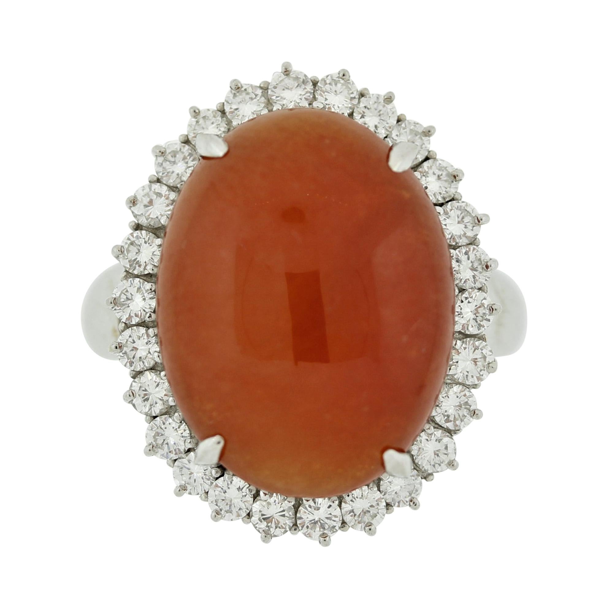 Orange Jadeite Jade Diamond Halo Platinum Ring, GIA Certified