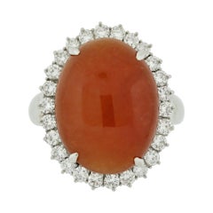 Orange Jadeite Jade Diamond Halo Platinum Ring, GIA Certified