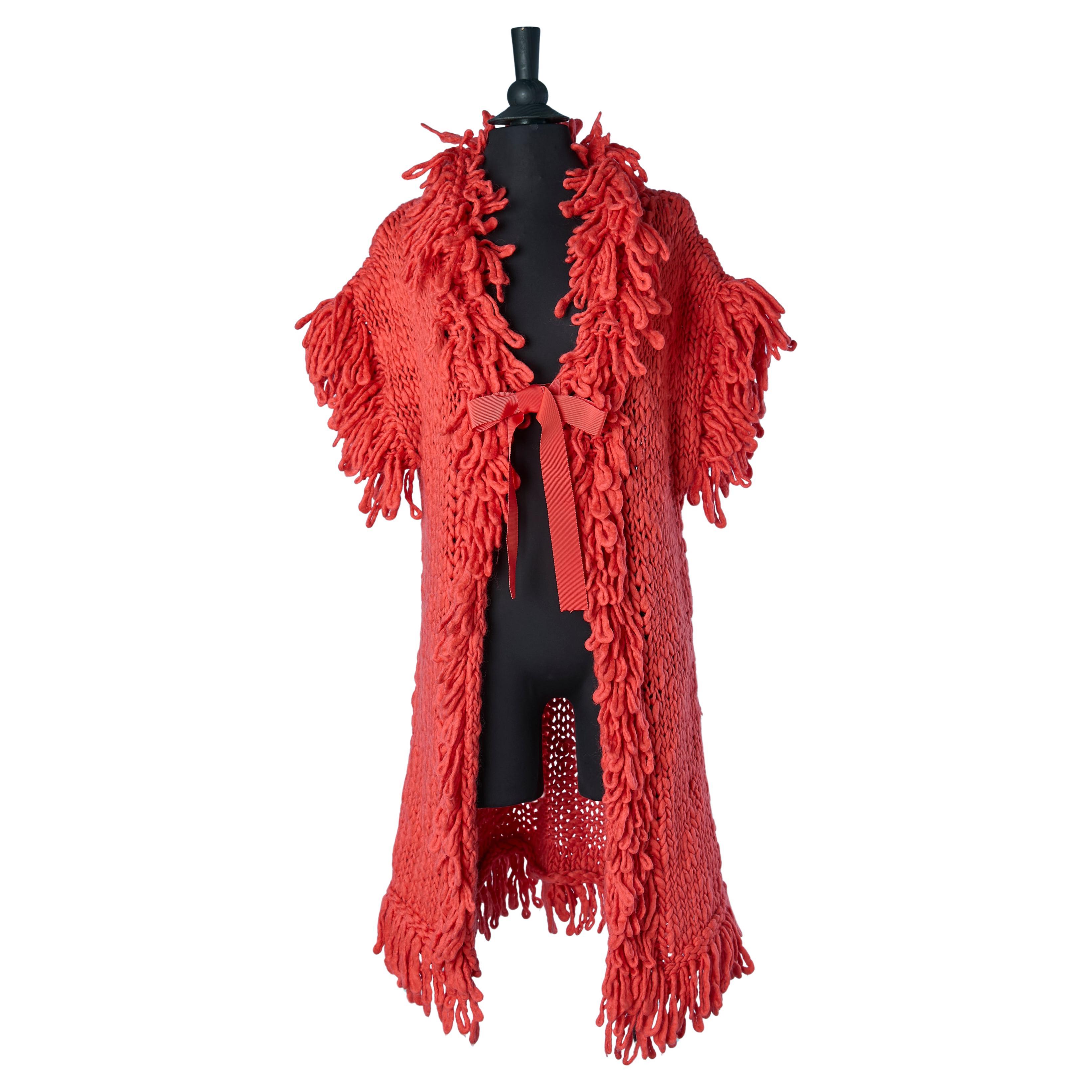 Orange knit long vets with franges and bow GALLIANO in vendita