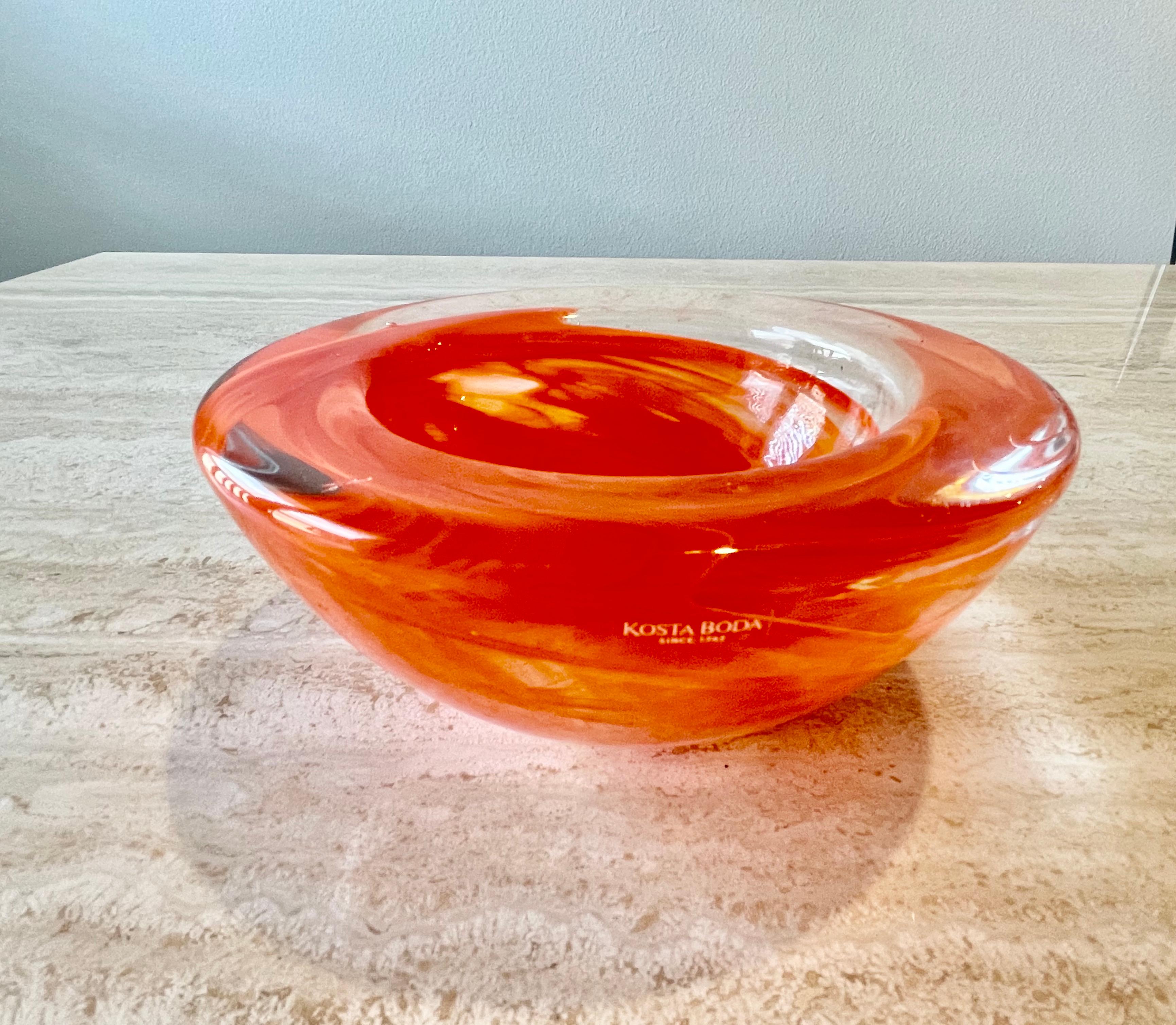 Glass Orange Kosta Boda Bowl Votive by Anna Ehrne For Sale
