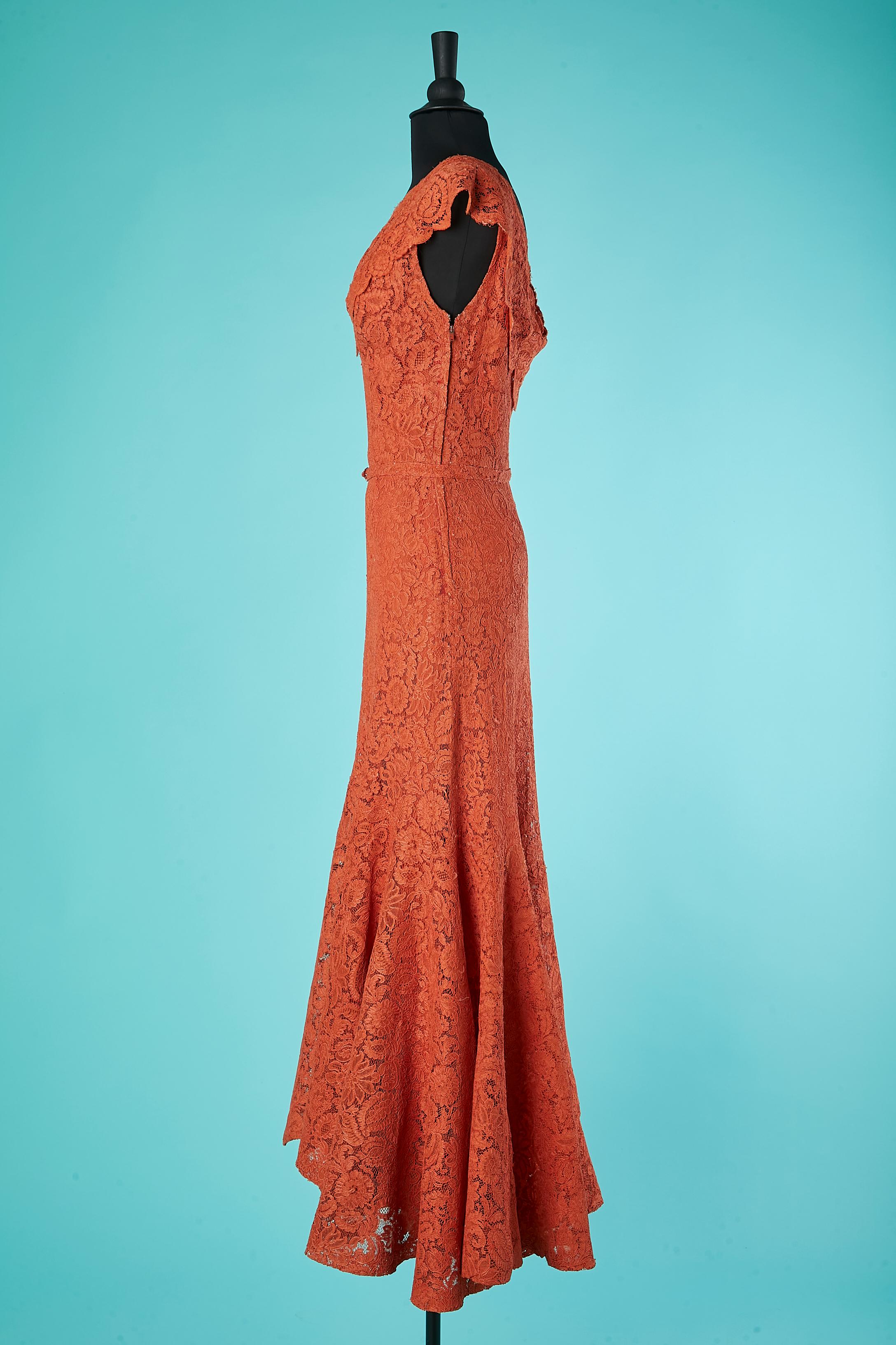 Women's Orange lace evening dress mermaid gown Ballet INC Circa 1950's  For Sale