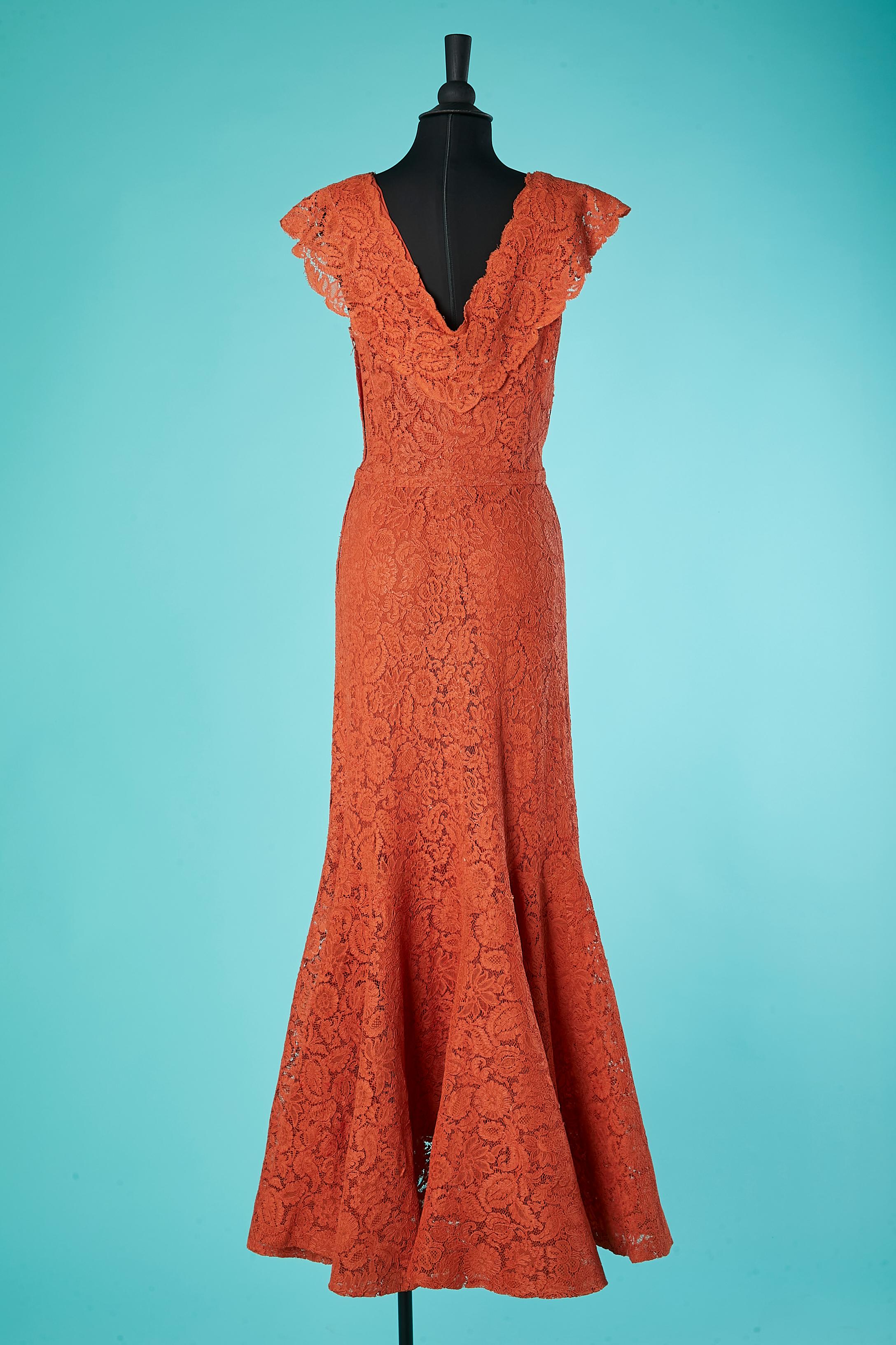 Orange lace evening dress mermaid gown Ballet INC Circa 1950's  For Sale 1