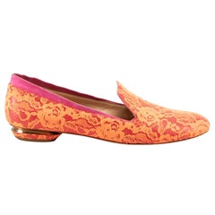 Orange Lace Square Toe Loafers Size IT 40
