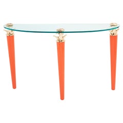 Vintage Orange Lacquered and Bronze Glass Console Table by Garouste & Bonetti 1995