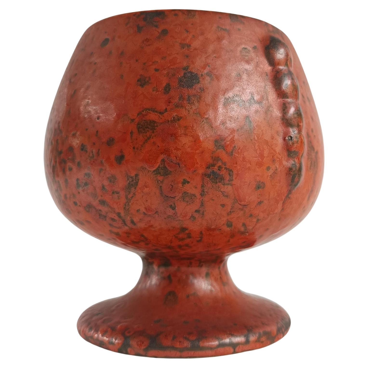 Orange Lacquered Ceramic Goblet Vase by A J Höganäs, Stockholm, Sweden