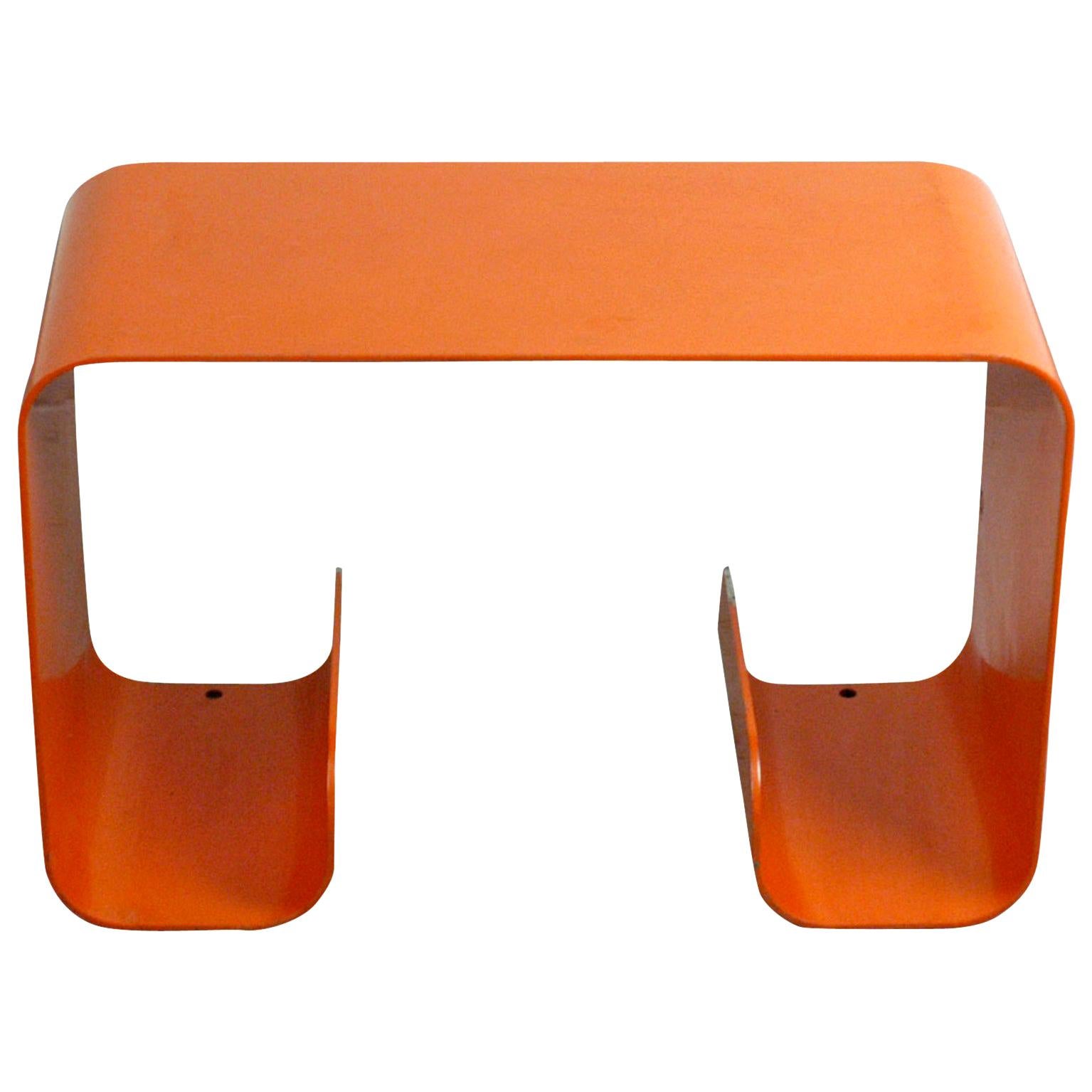 Orange Lacquered Metal Waterfall Console Table from the 1970s
