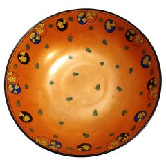 Antique Orange Lacquered Porcelain Catchall by Royal Doulton, England